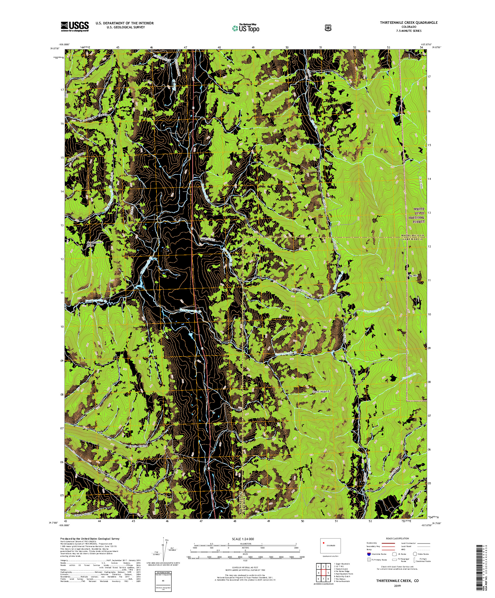 USGS US TOPO 7.5-MINUTE MAP FOR THIRTEENMILE CREEK, CO 2019