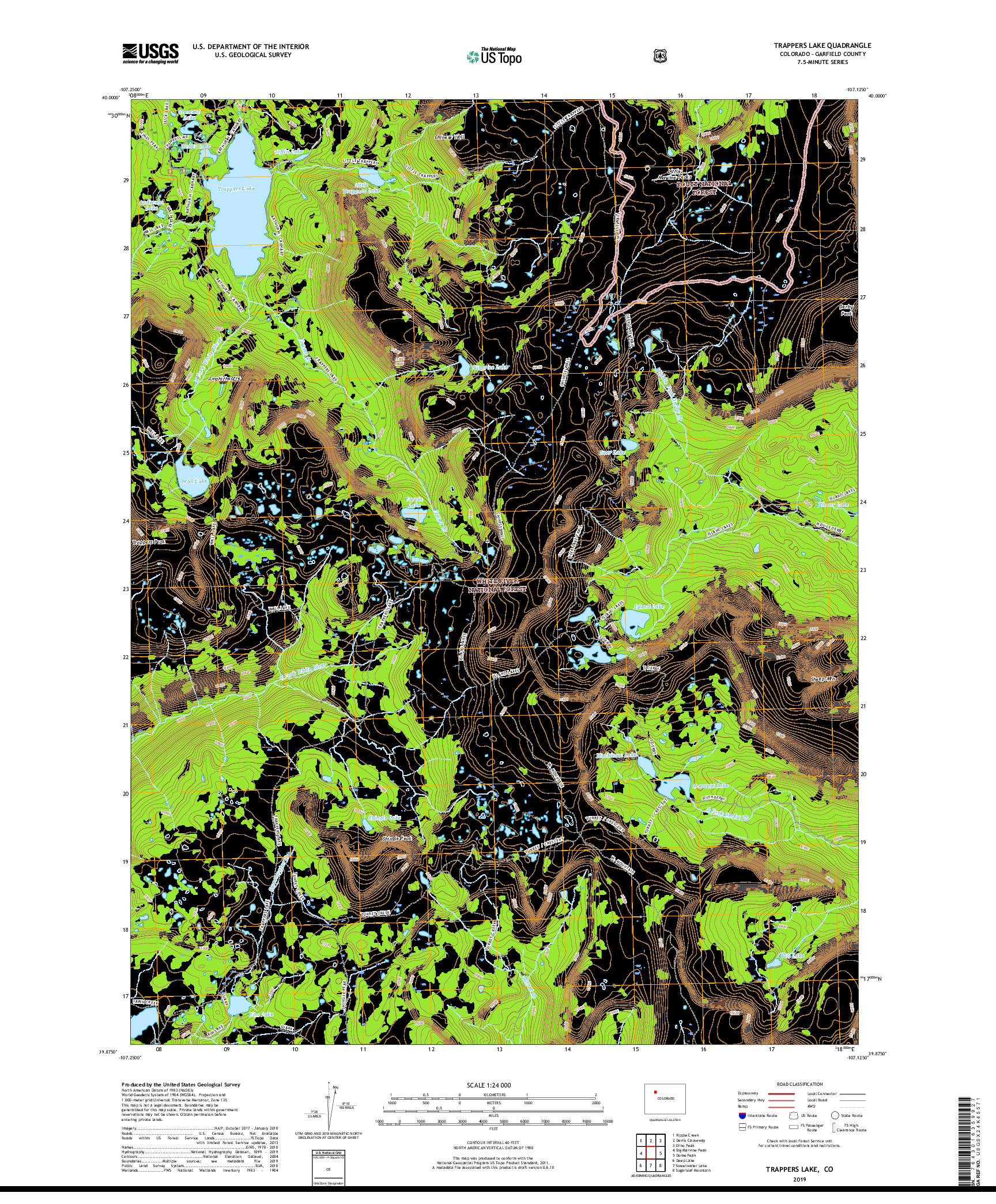 USGS US TOPO 7.5-MINUTE MAP FOR TRAPPERS LAKE, CO 2019