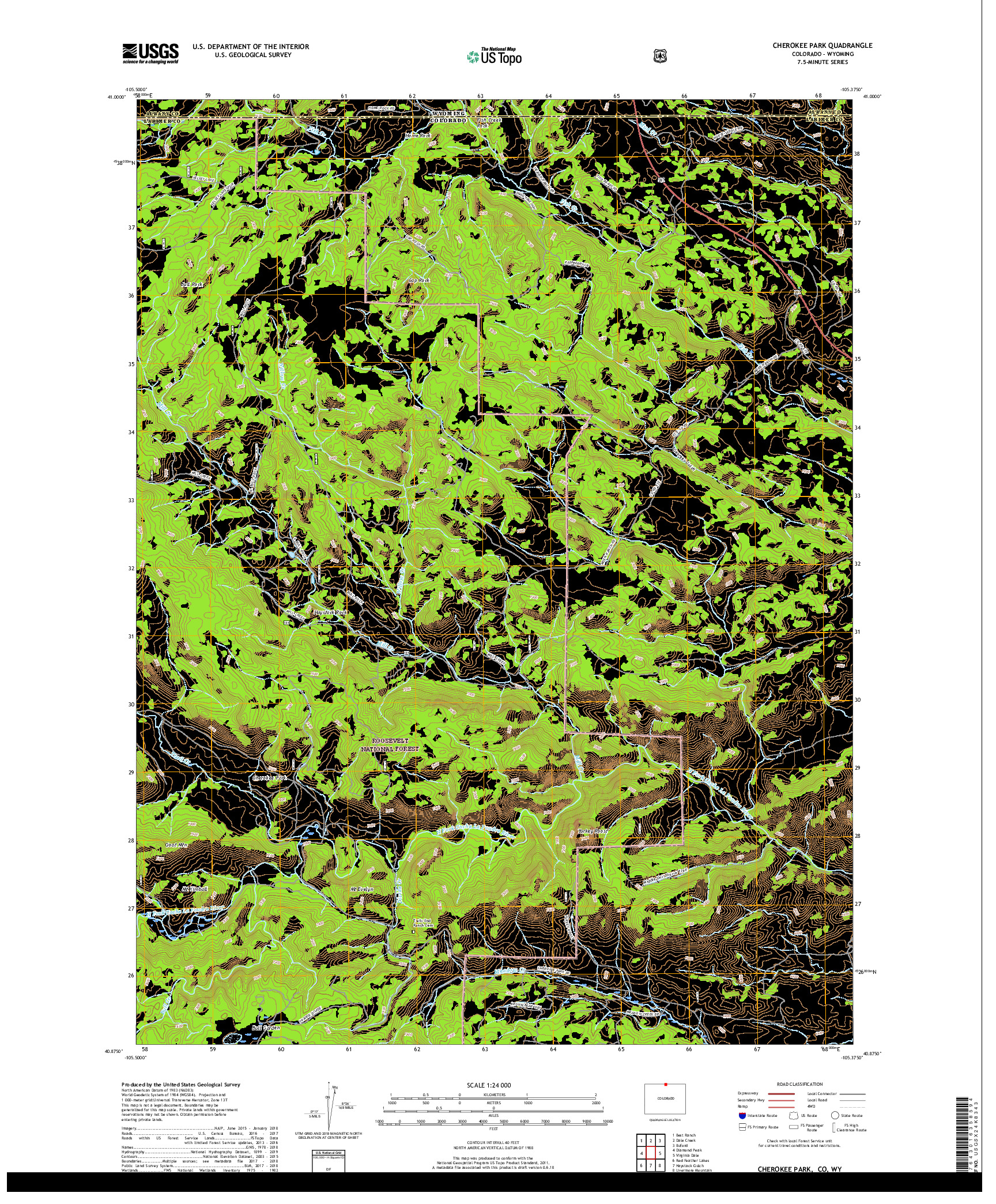 USGS US TOPO 7.5-MINUTE MAP FOR CHEROKEE PARK, CO,WY 2019