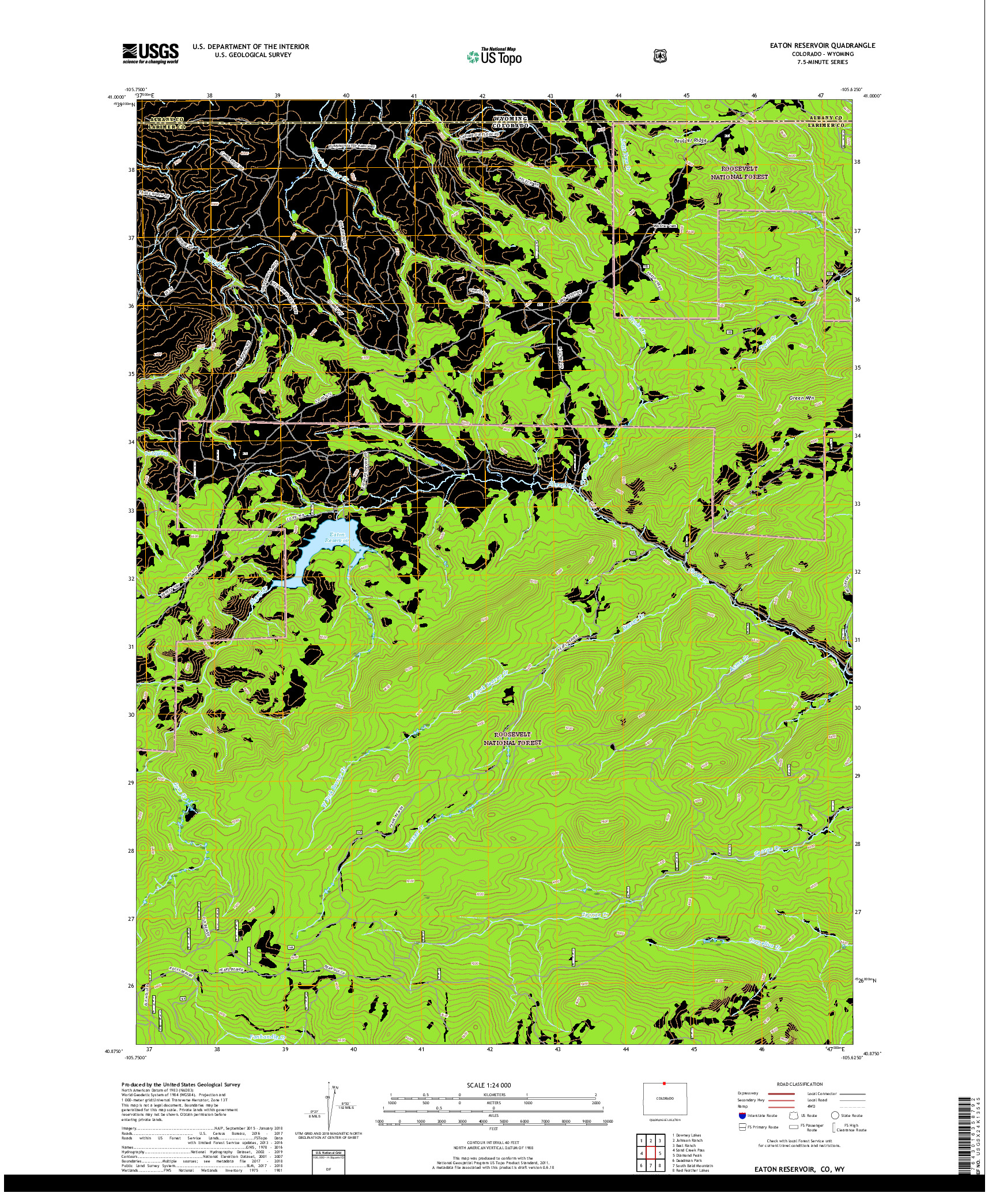 USGS US TOPO 7.5-MINUTE MAP FOR EATON RESERVOIR, CO,WY 2019