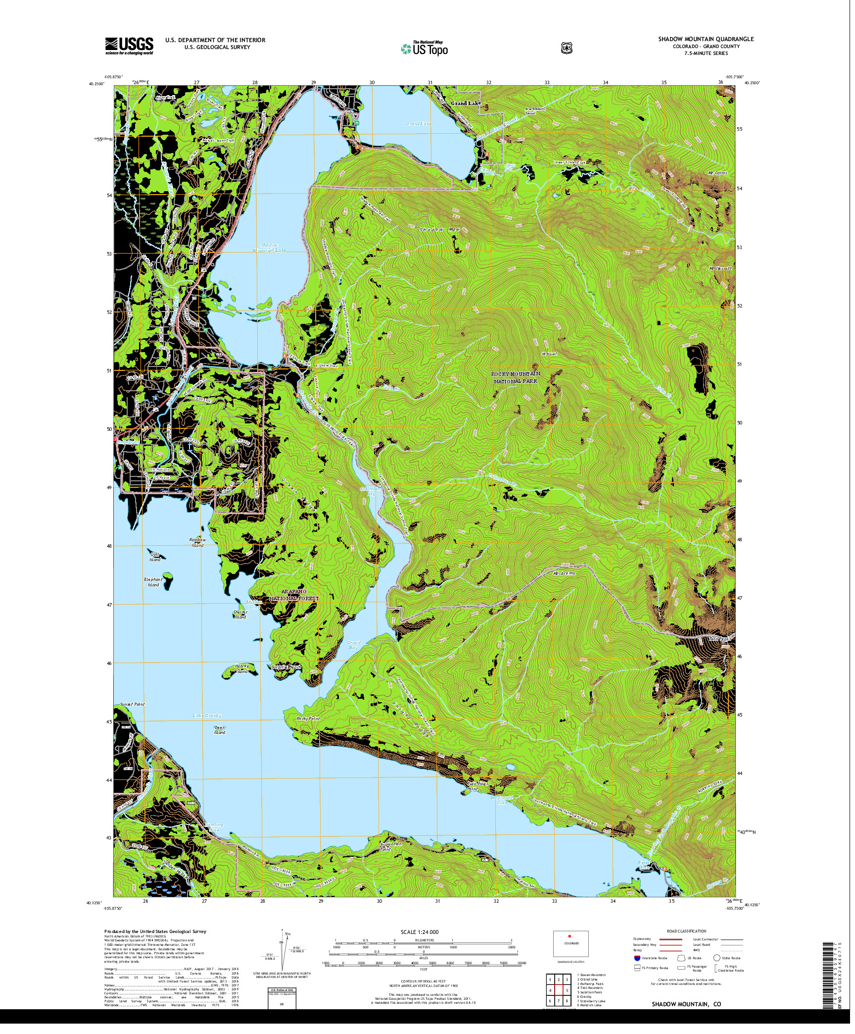 USGS US TOPO 7.5-MINUTE MAP FOR SHADOW MOUNTAIN, CO 2019