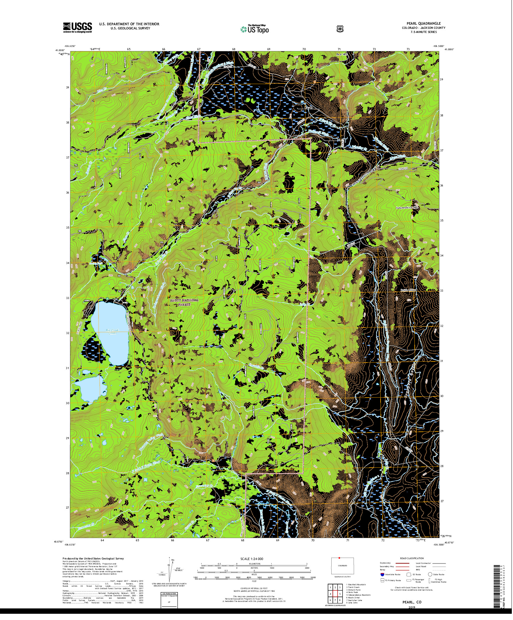 USGS US TOPO 7.5-MINUTE MAP FOR PEARL, CO 2019