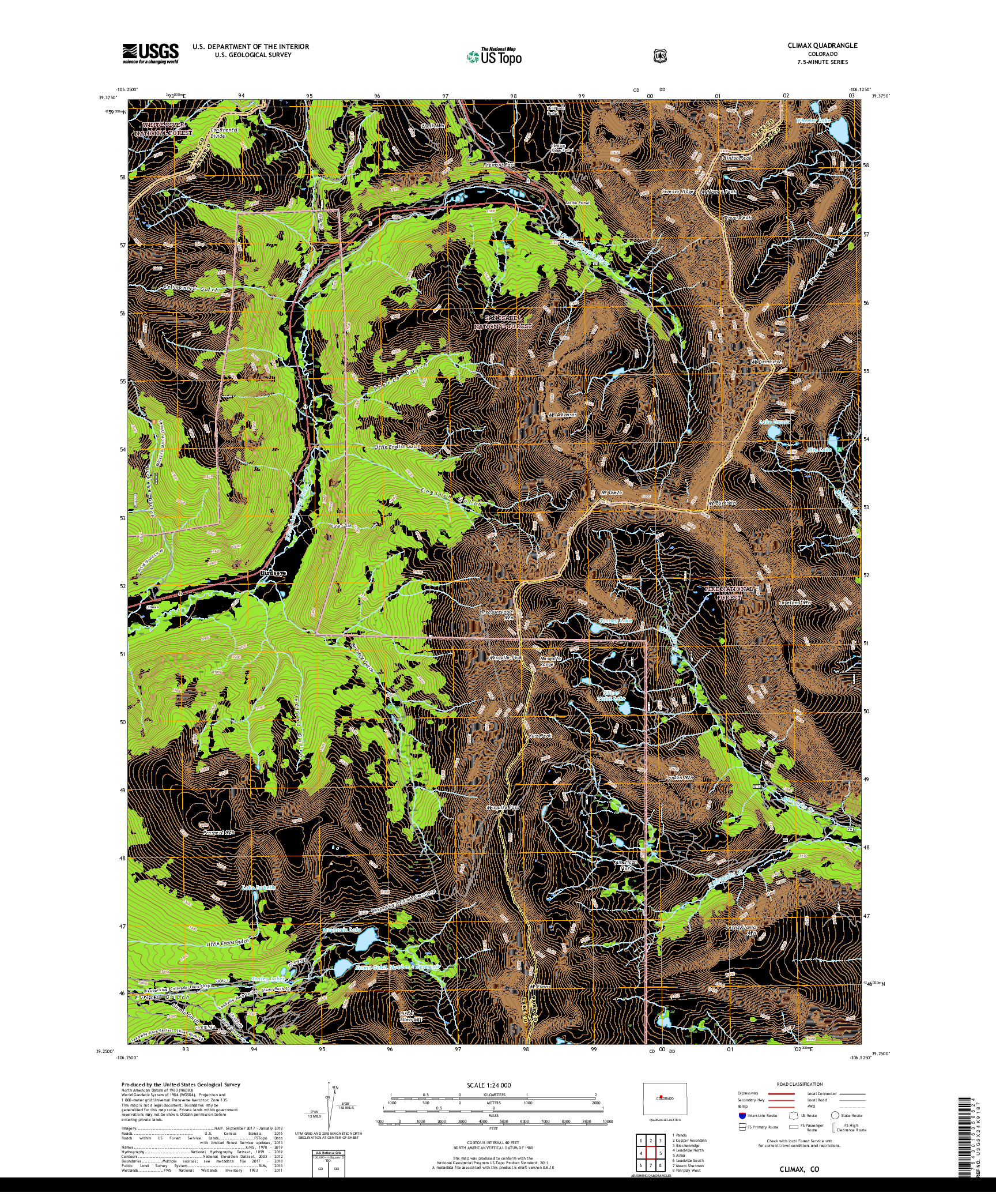 USGS US TOPO 7.5-MINUTE MAP FOR CLIMAX, CO 2019