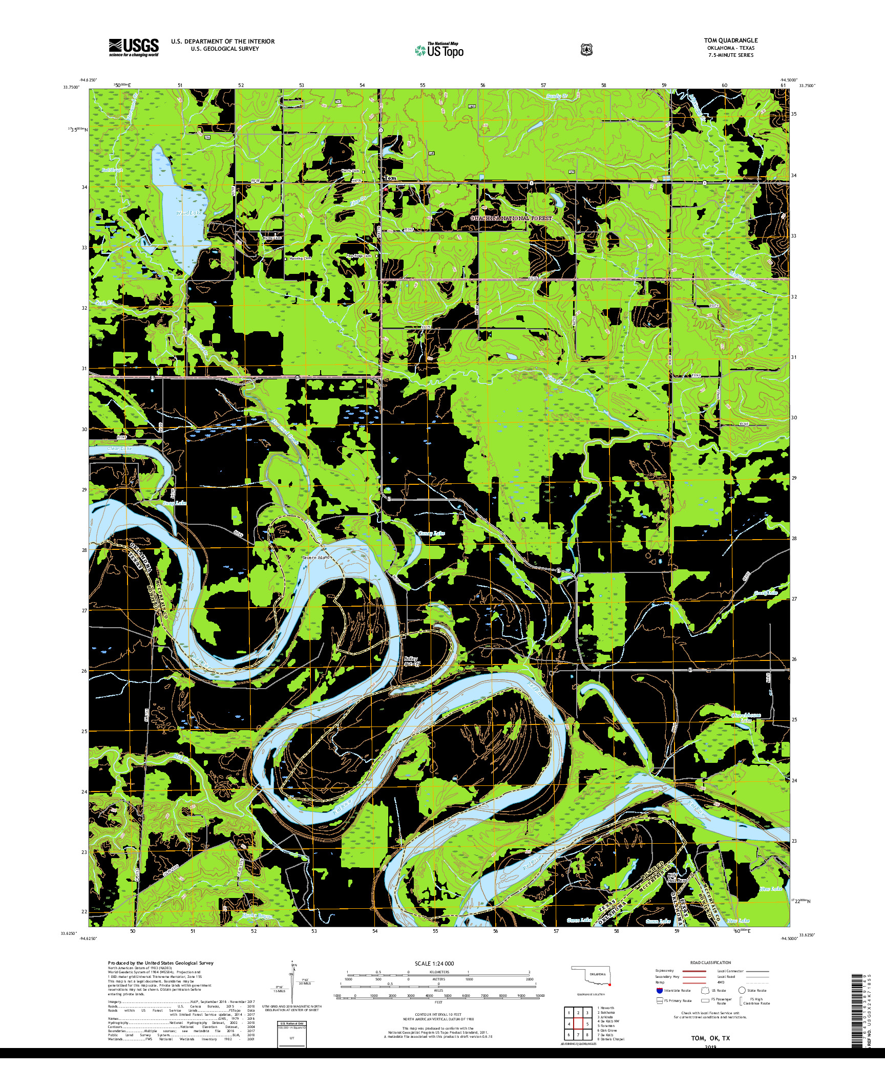 USGS US TOPO 7.5-MINUTE MAP FOR TOM, OK,TX 2019