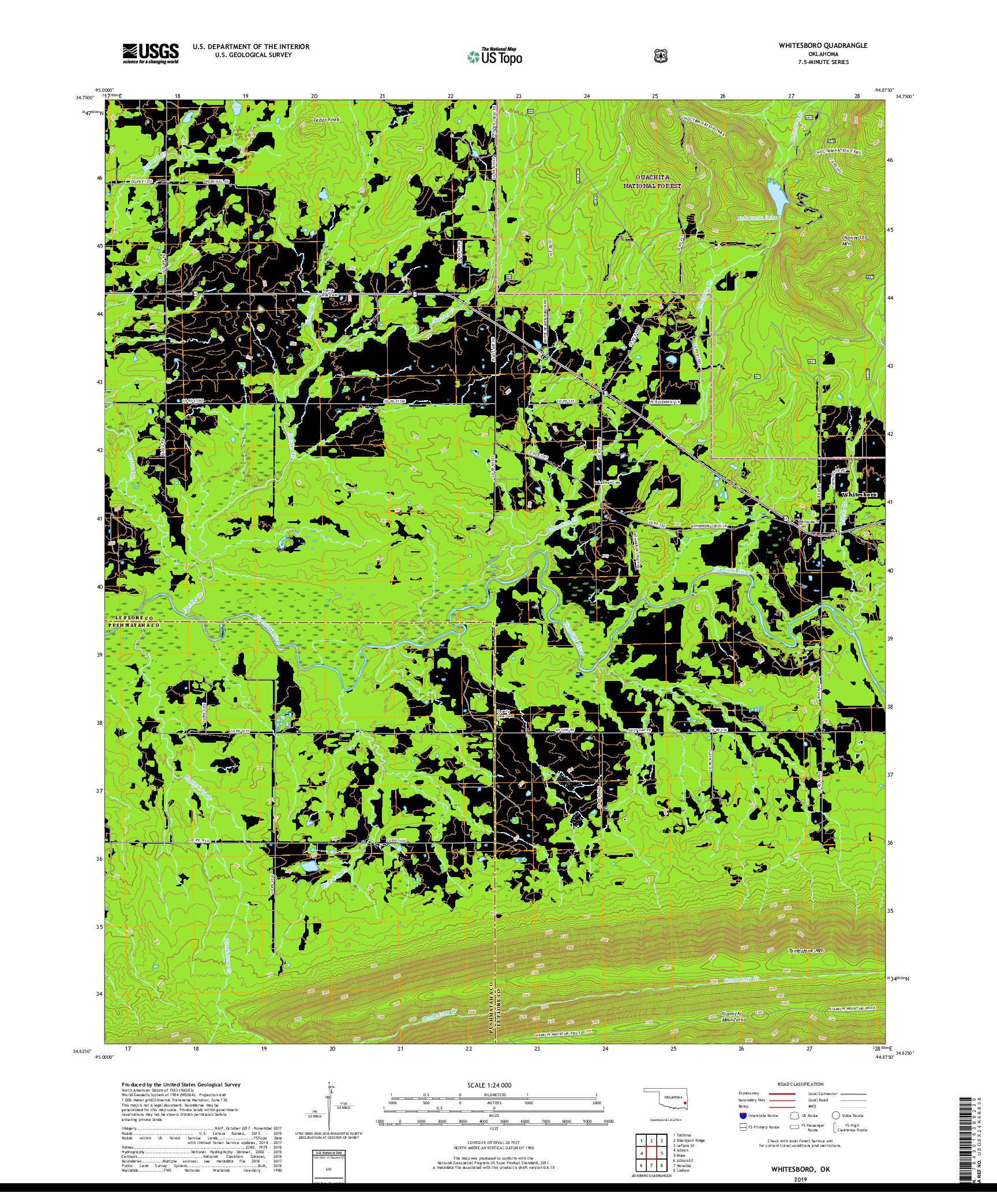 USGS US TOPO 7.5-MINUTE MAP FOR WHITESBORO, OK 2019