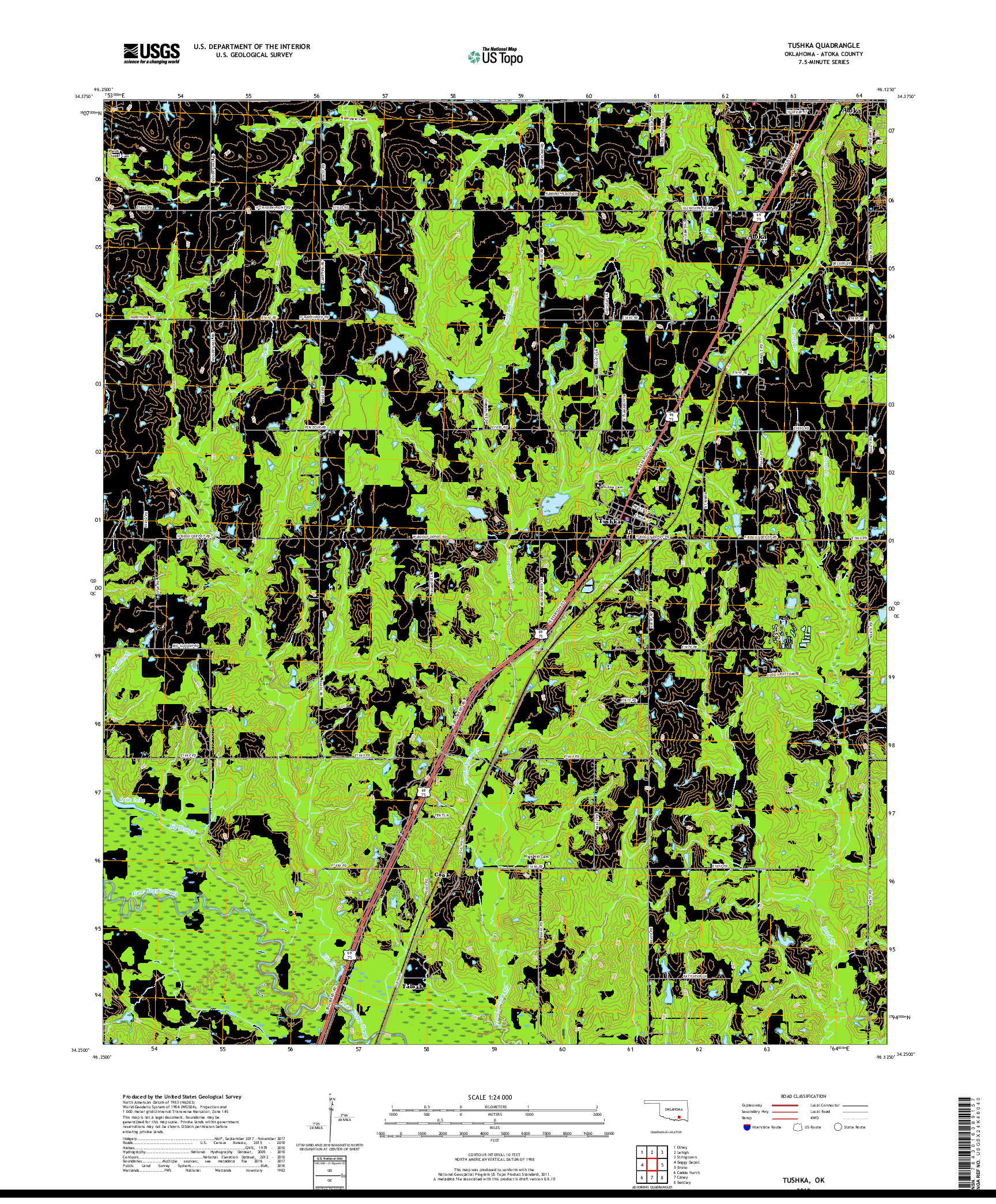 USGS US TOPO 7.5-MINUTE MAP FOR TUSHKA, OK 2019