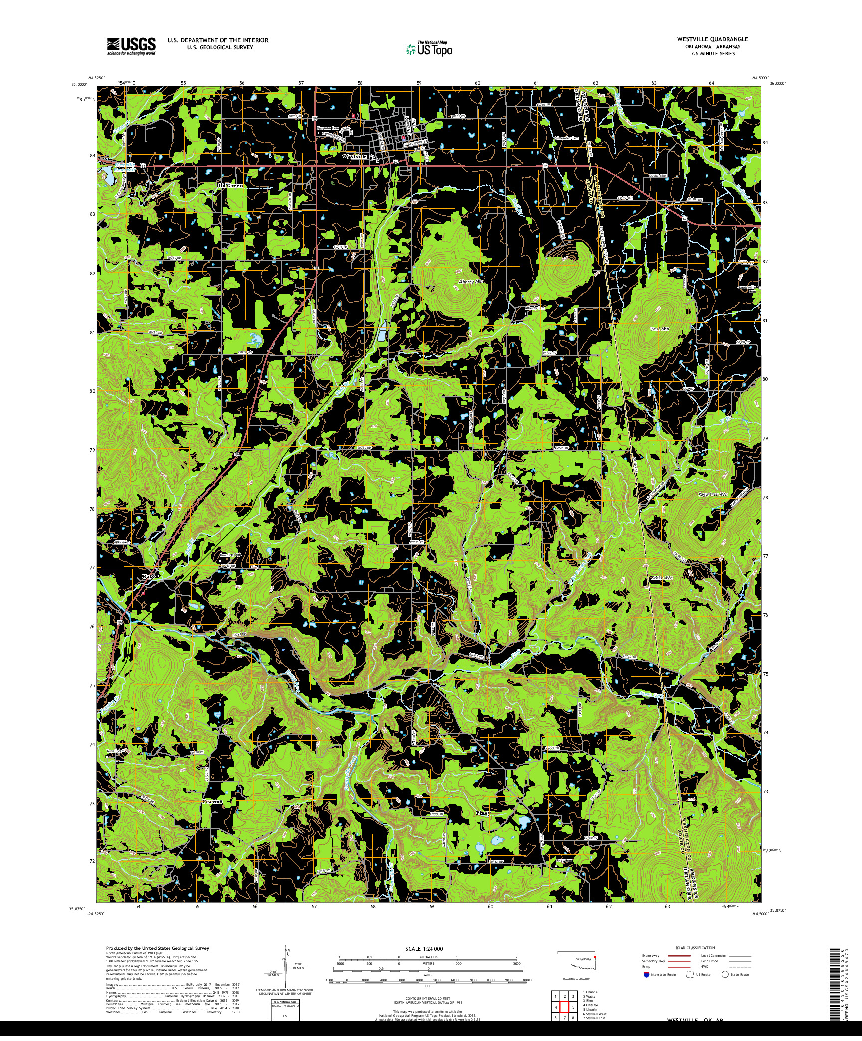 USGS US TOPO 7.5-MINUTE MAP FOR WESTVILLE, OK,AR 2019