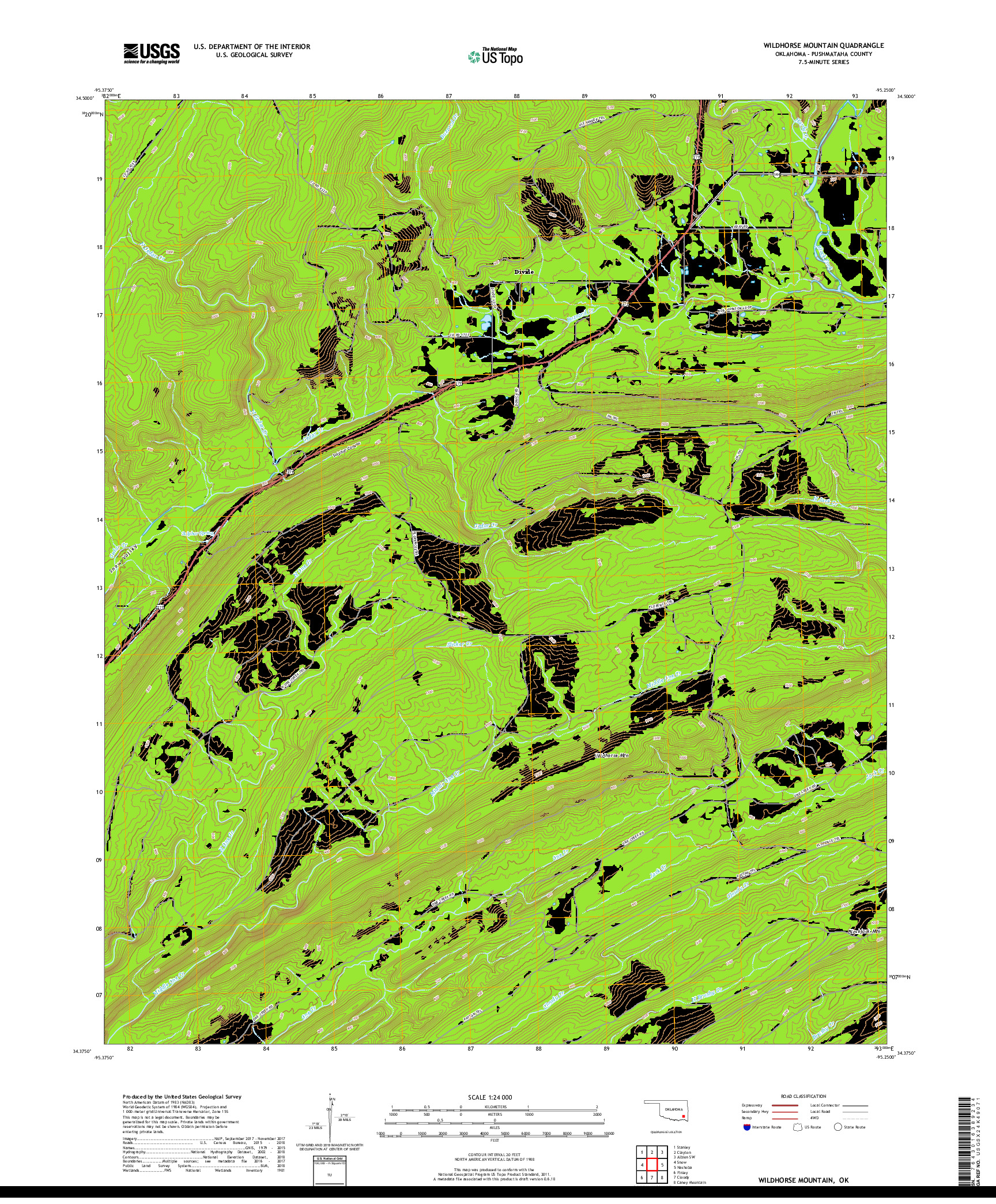 USGS US TOPO 7.5-MINUTE MAP FOR WILDHORSE MOUNTAIN, OK 2019