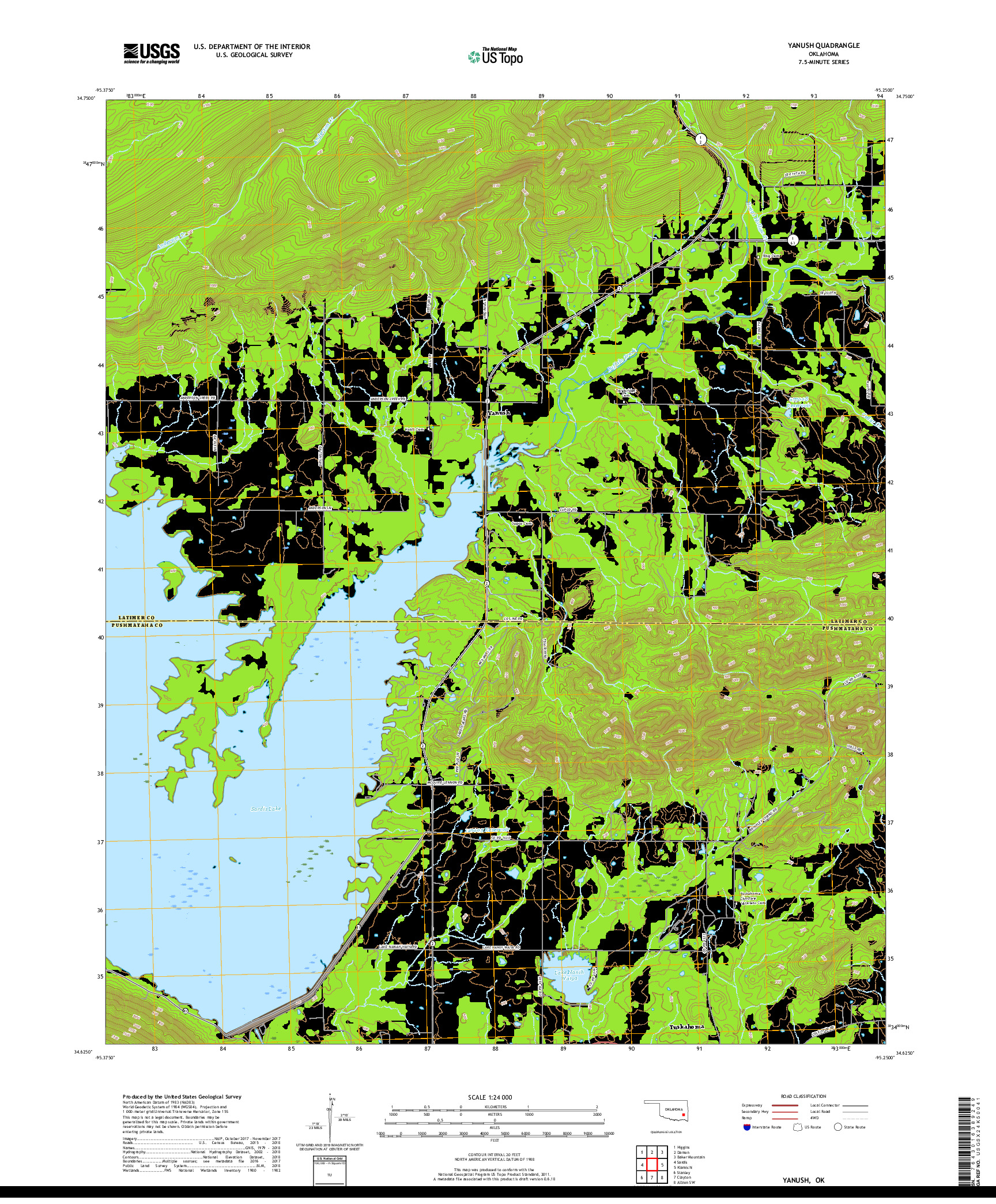 USGS US TOPO 7.5-MINUTE MAP FOR YANUSH, OK 2019