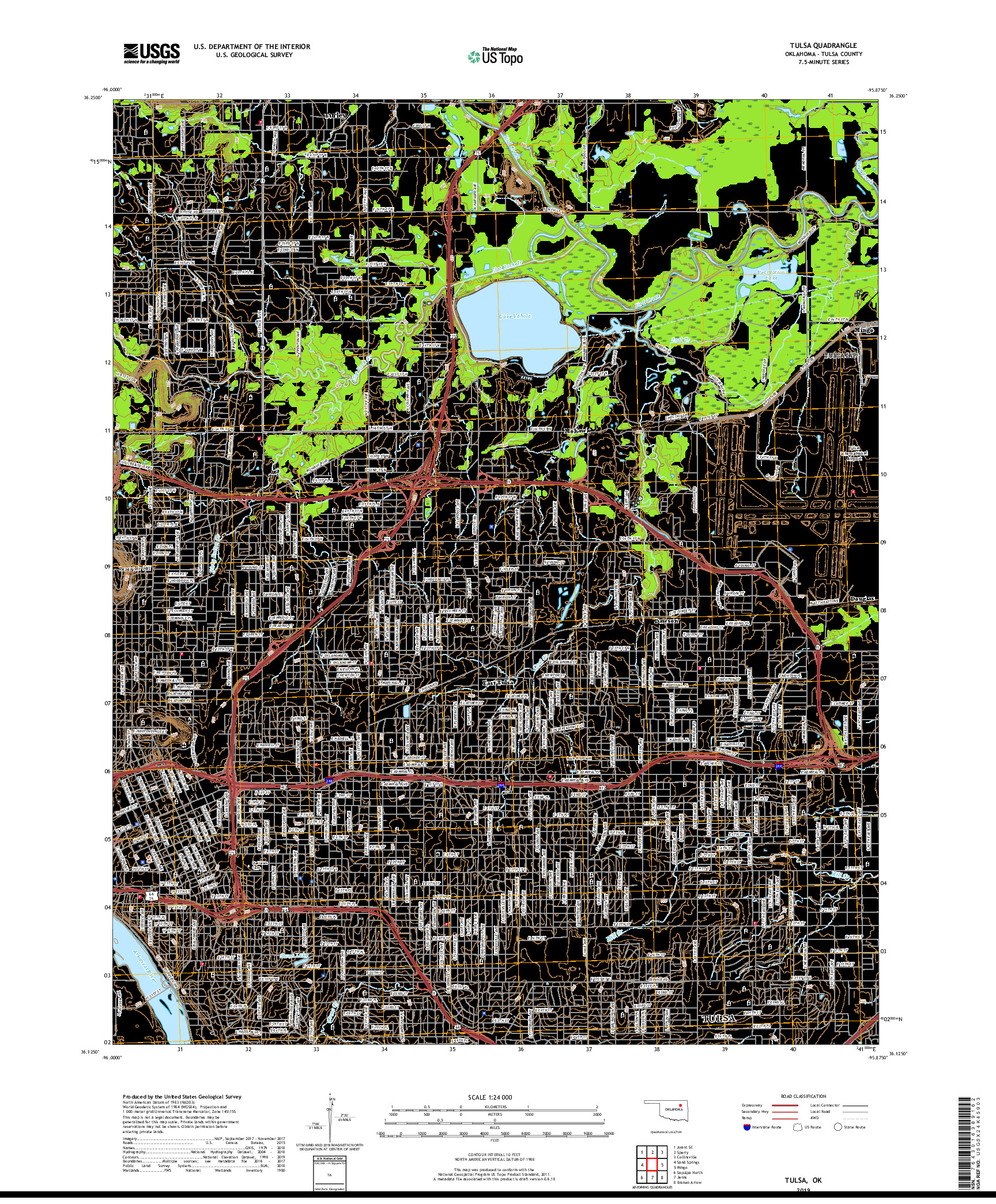 USGS US TOPO 7.5-MINUTE MAP FOR TULSA, OK 2019