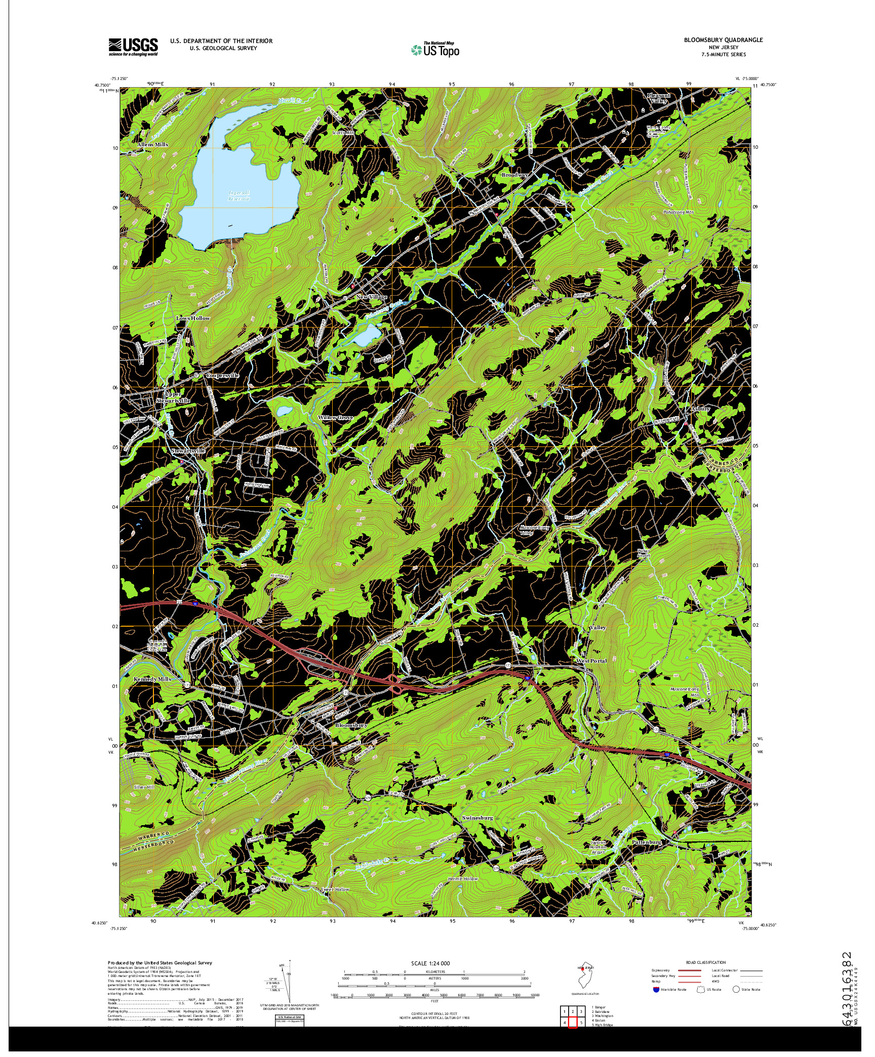 USGS US TOPO 7.5-MINUTE MAP FOR BLOOMSBURY, NJ 2019