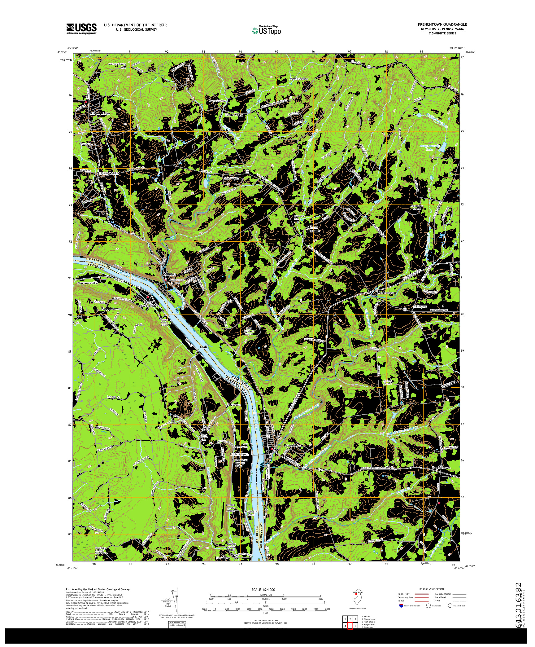USGS US TOPO 7.5-MINUTE MAP FOR FRENCHTOWN, NJ,PA 2019