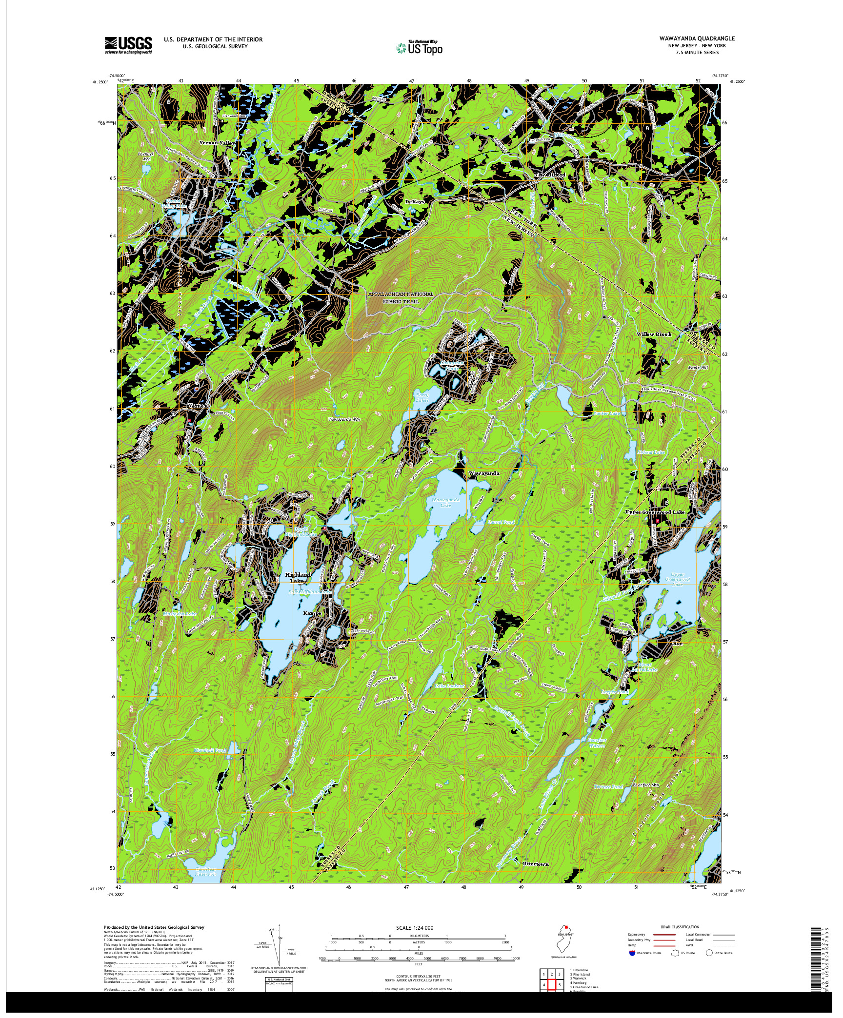 USGS US TOPO 7.5-MINUTE MAP FOR WAWAYANDA, NJ,NY 2019