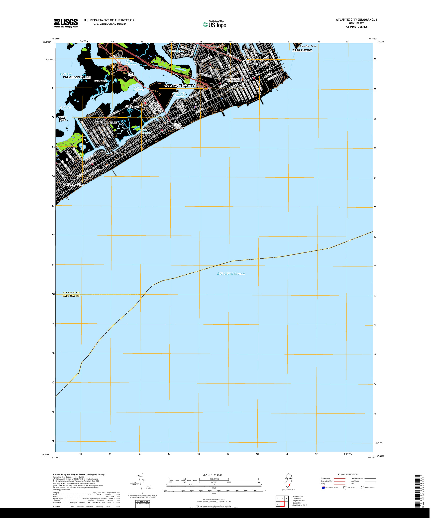 USGS US TOPO 7.5-MINUTE MAP FOR ATLANTIC CITY, NJ 2019