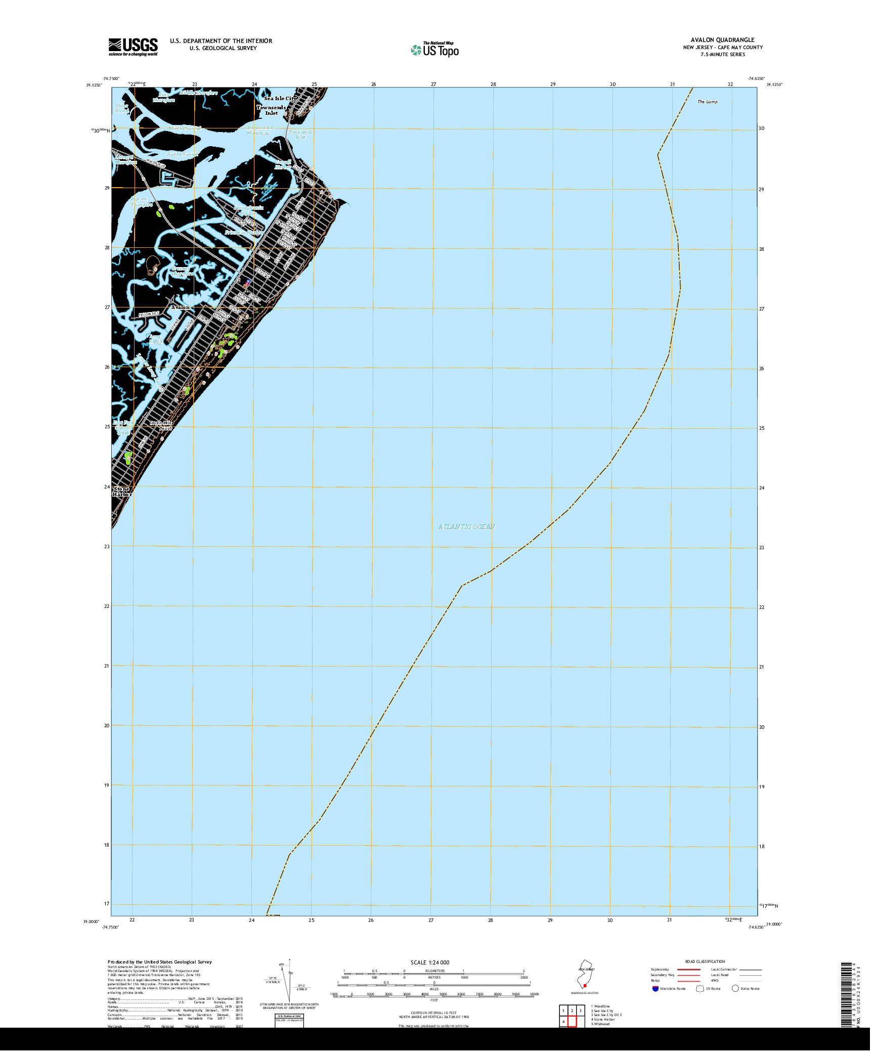 USGS US TOPO 7.5-MINUTE MAP FOR AVALON, NJ 2019