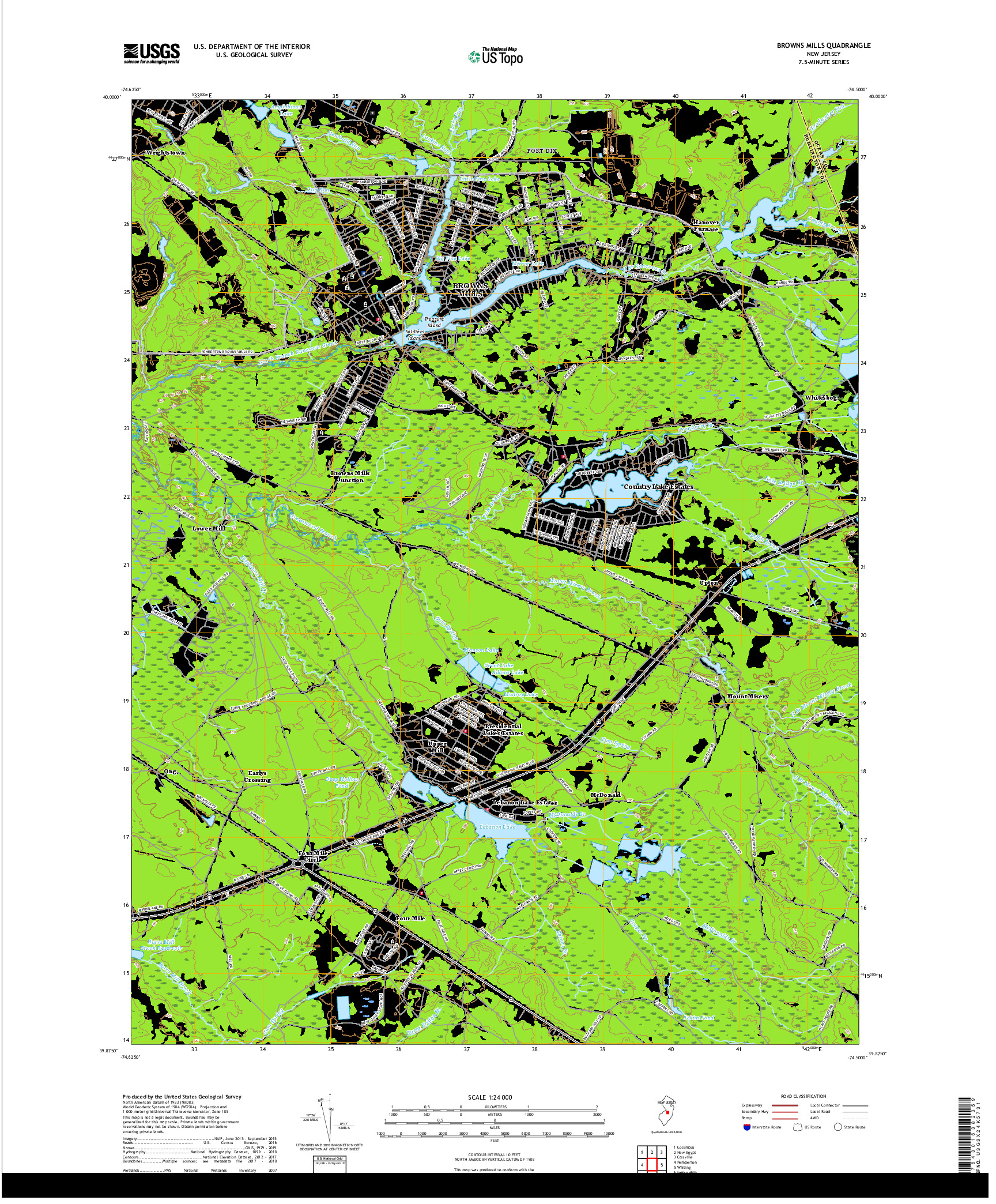 USGS US TOPO 7.5-MINUTE MAP FOR BROWNS MILLS, NJ 2019