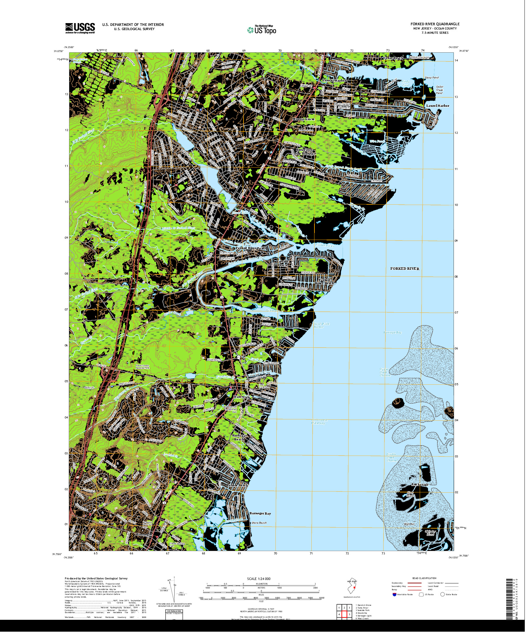 USGS US TOPO 7.5-MINUTE MAP FOR FORKED RIVER, NJ 2019