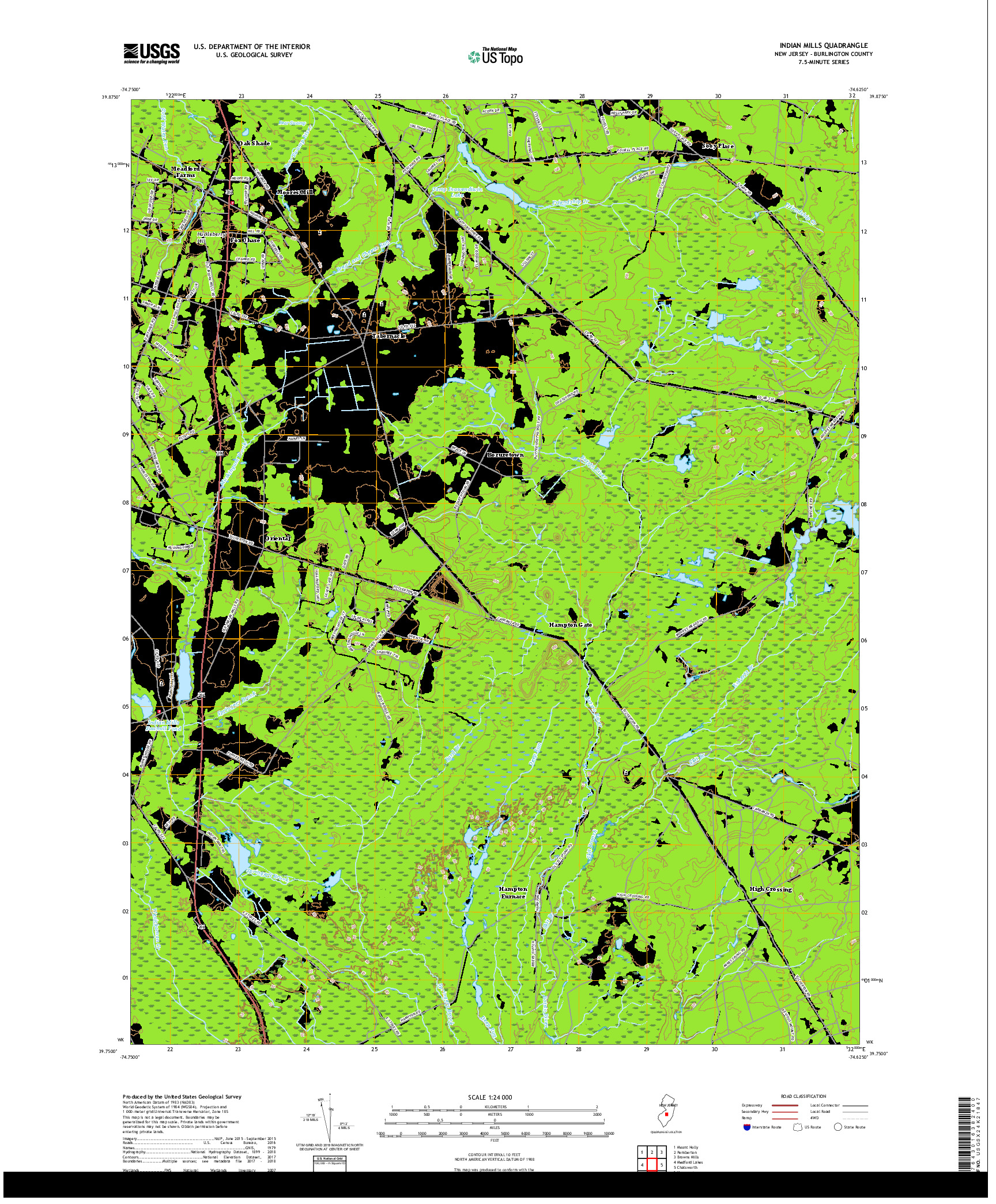 USGS US TOPO 7.5-MINUTE MAP FOR INDIAN MILLS, NJ 2019