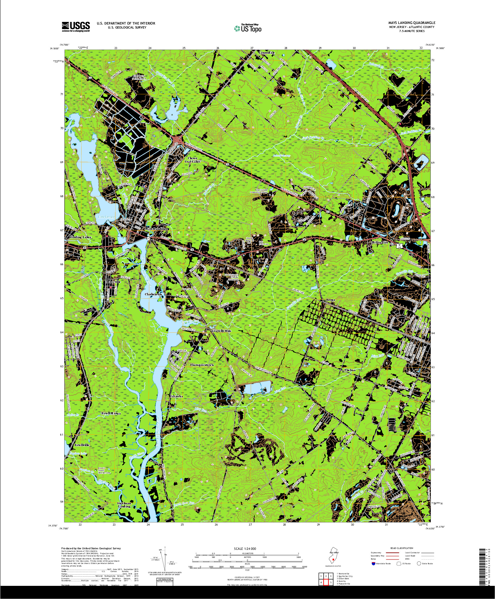 USGS US TOPO 7.5-MINUTE MAP FOR MAYS LANDING, NJ 2019