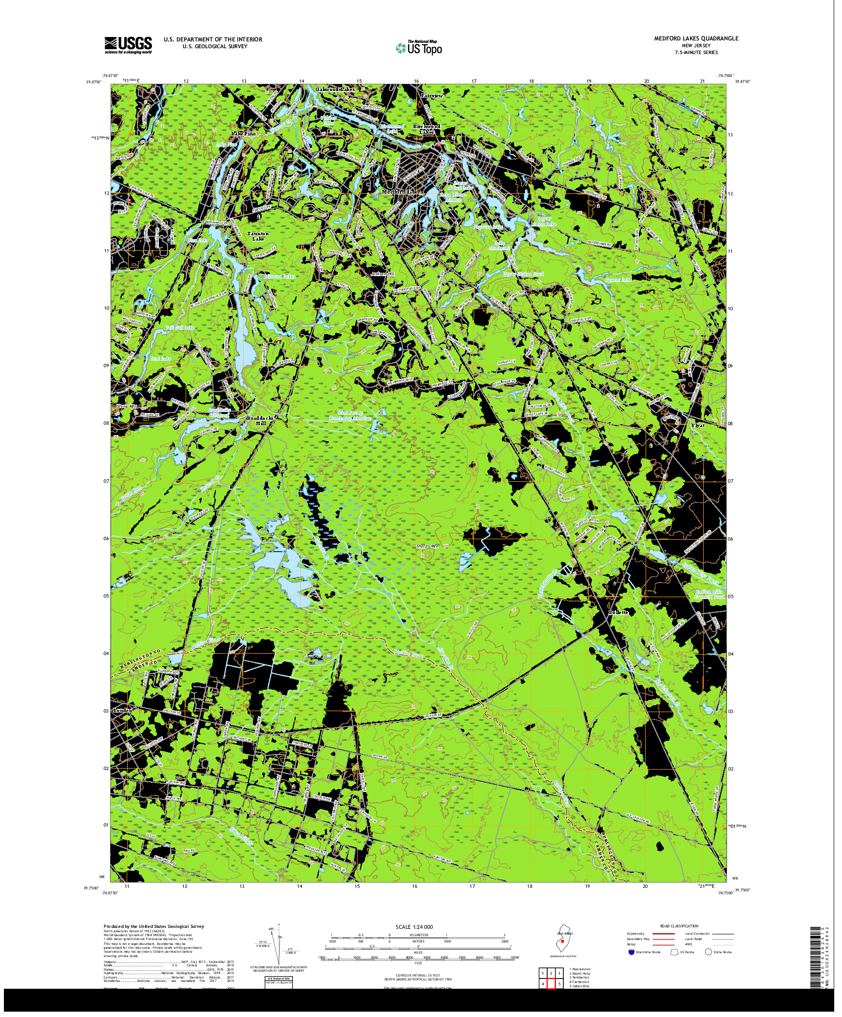 USGS US TOPO 7.5-MINUTE MAP FOR MEDFORD LAKES, NJ 2019