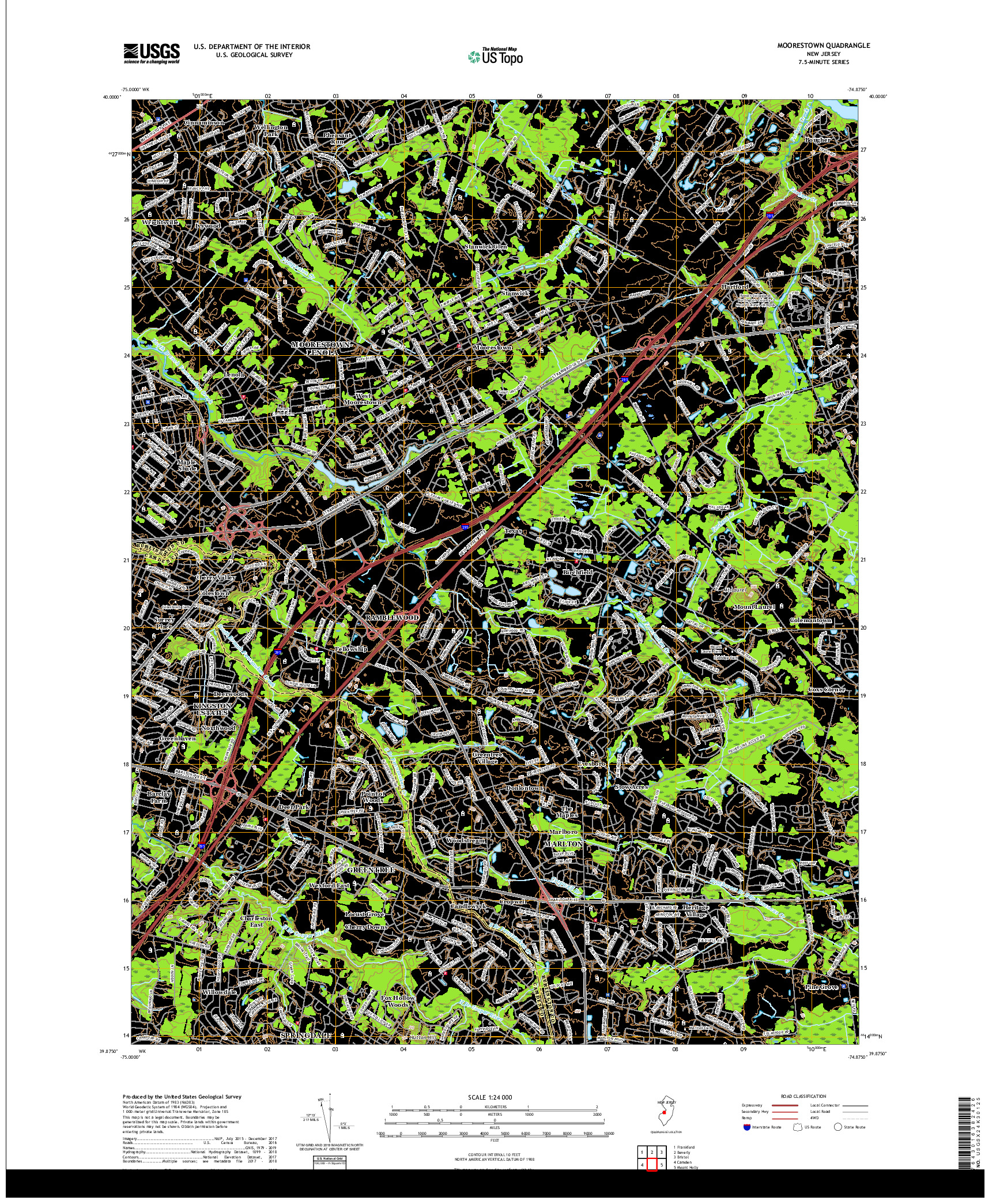 USGS US TOPO 7.5-MINUTE MAP FOR MOORESTOWN, NJ 2019