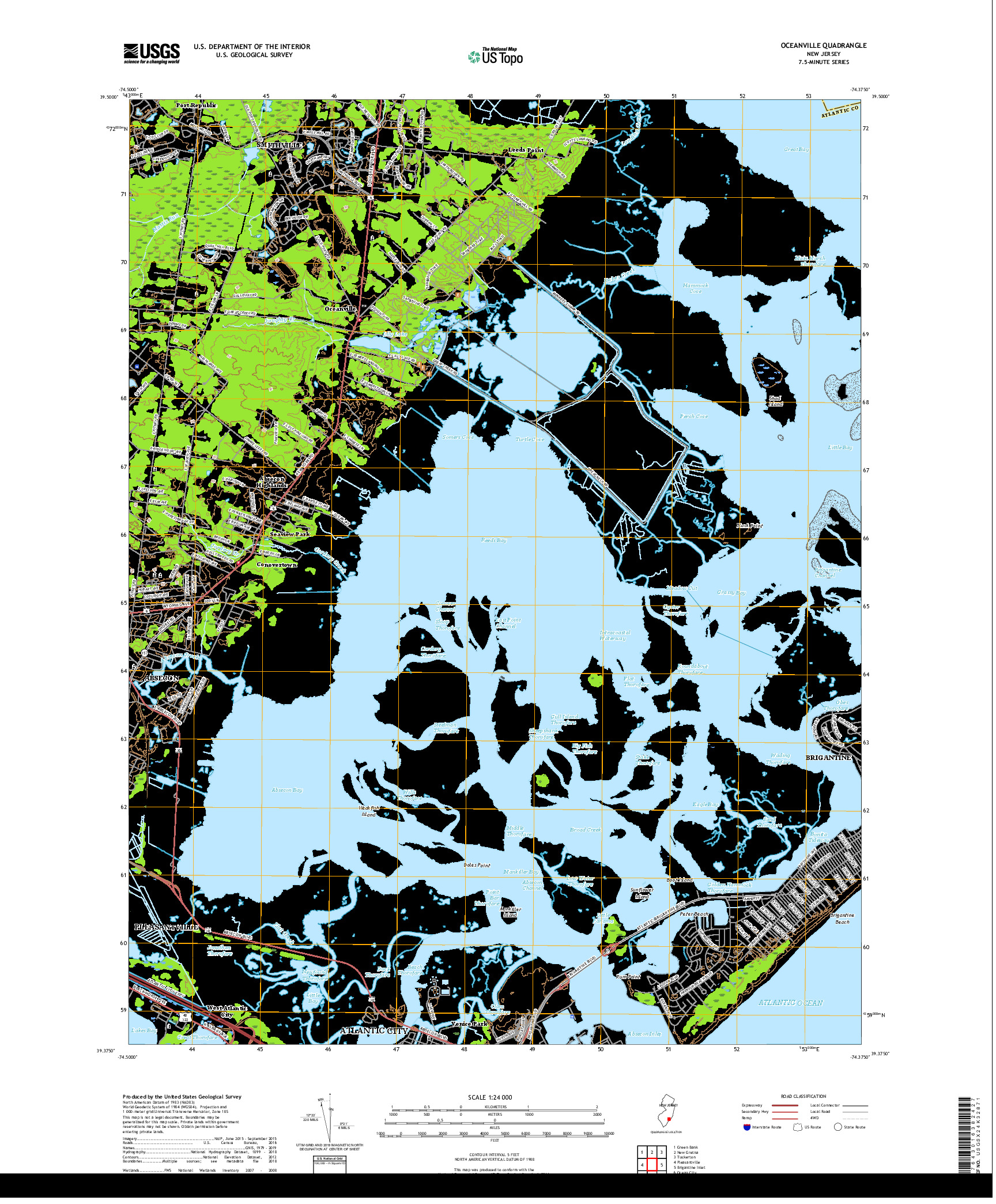 USGS US TOPO 7.5-MINUTE MAP FOR OCEANVILLE, NJ 2019