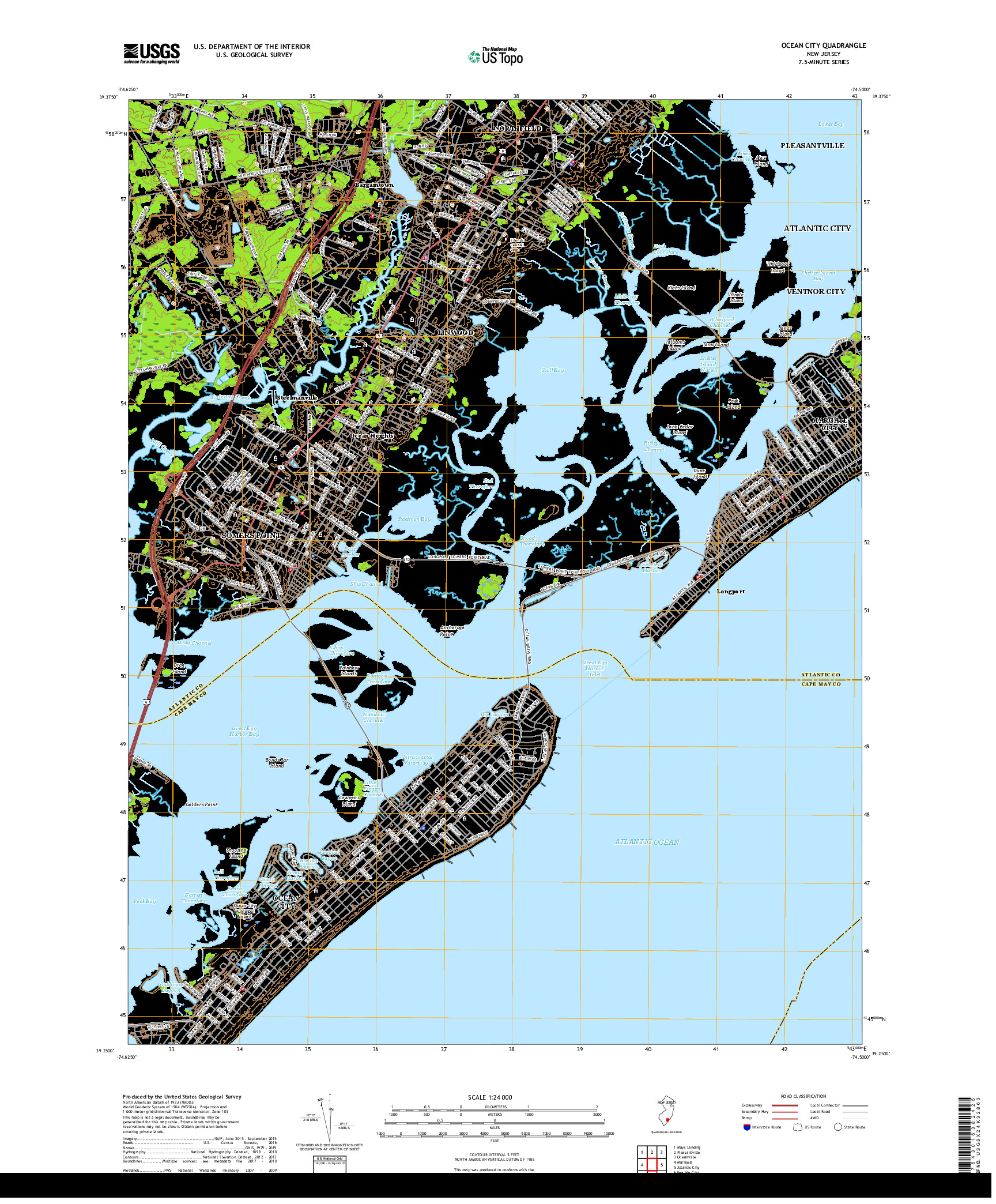 USGS US TOPO 7.5-MINUTE MAP FOR OCEAN CITY, NJ 2019