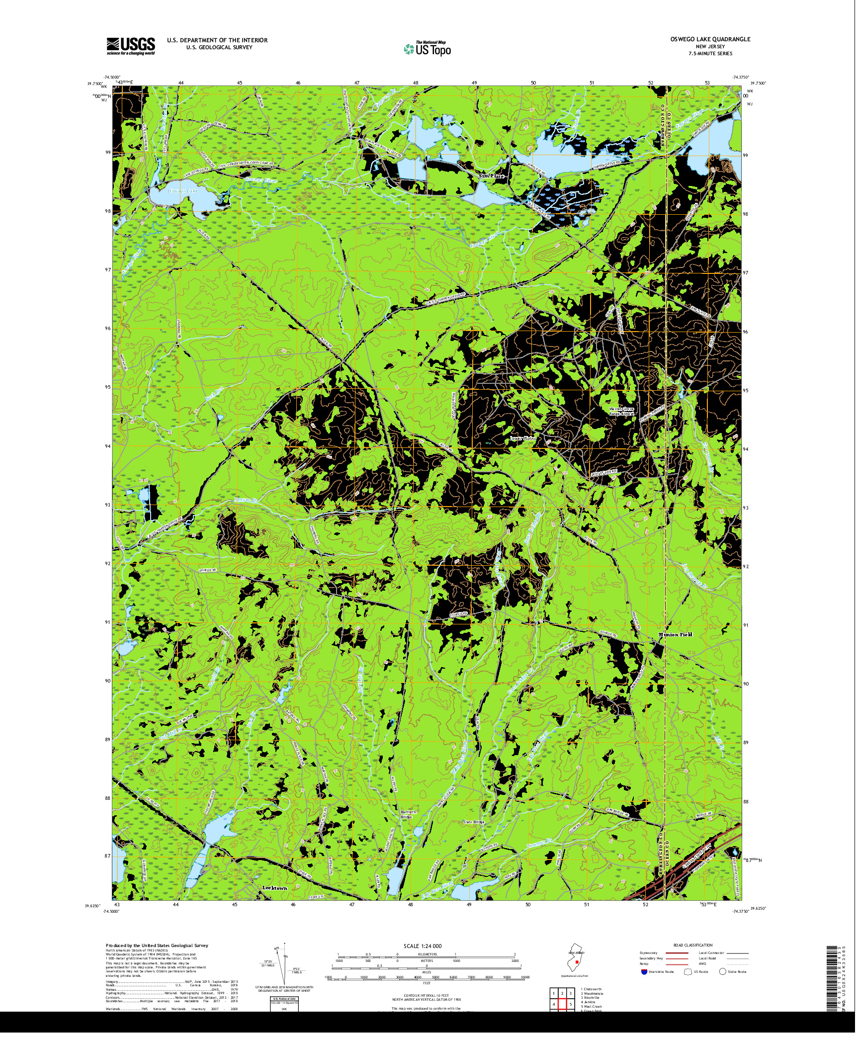 USGS US TOPO 7.5-MINUTE MAP FOR OSWEGO LAKE, NJ 2019