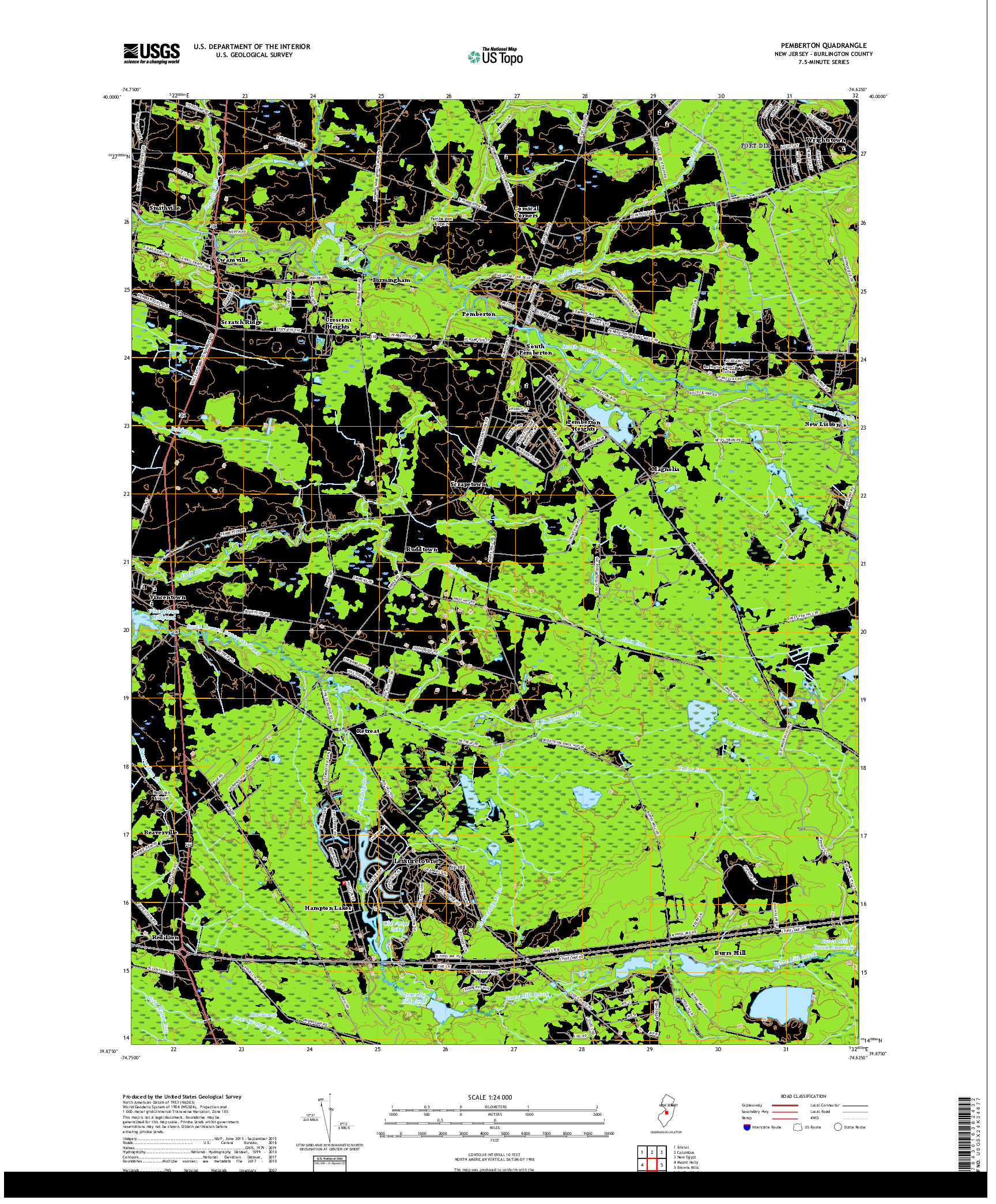 USGS US TOPO 7.5-MINUTE MAP FOR PEMBERTON, NJ 2019