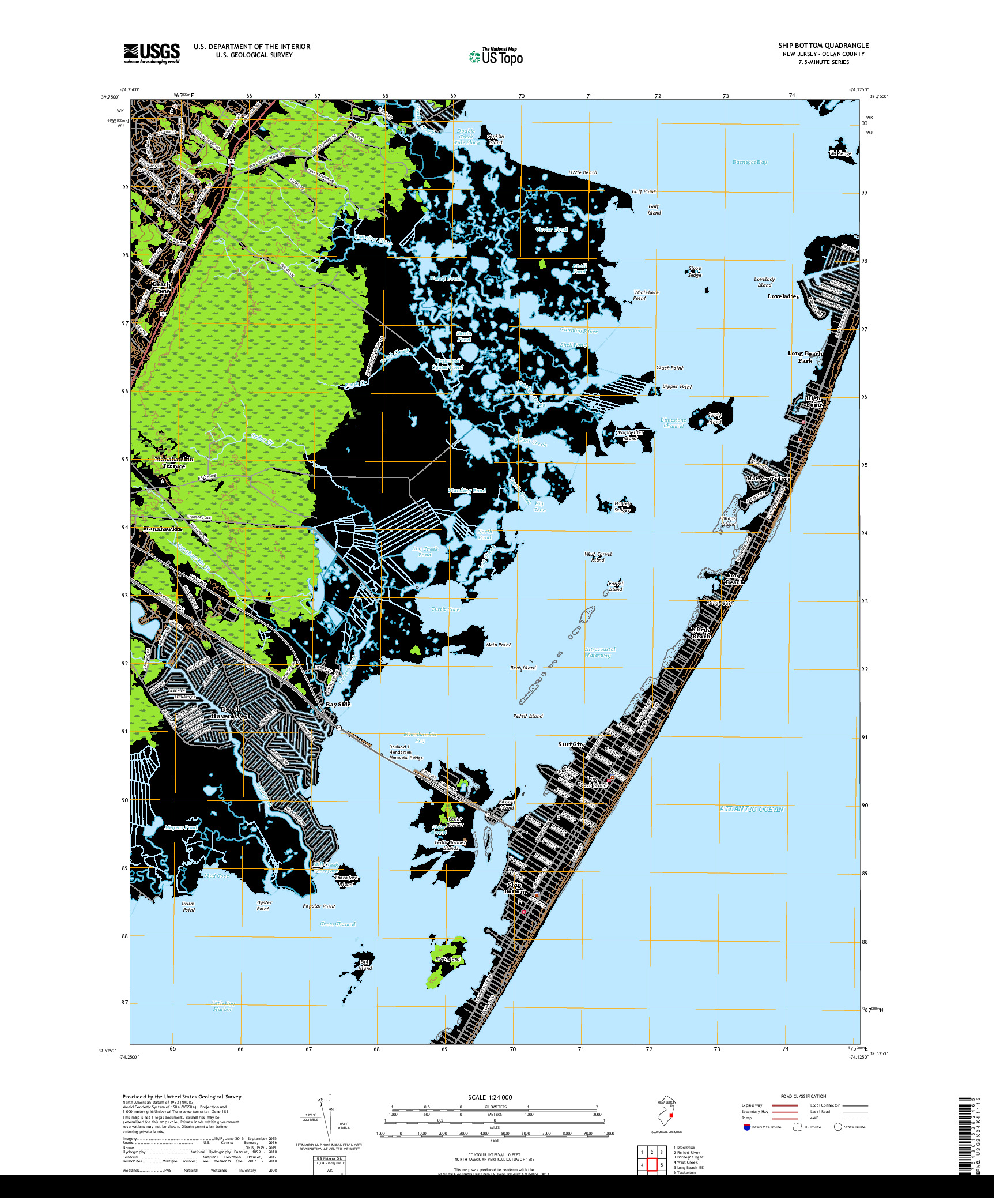 USGS US TOPO 7.5-MINUTE MAP FOR SHIP BOTTOM, NJ 2019