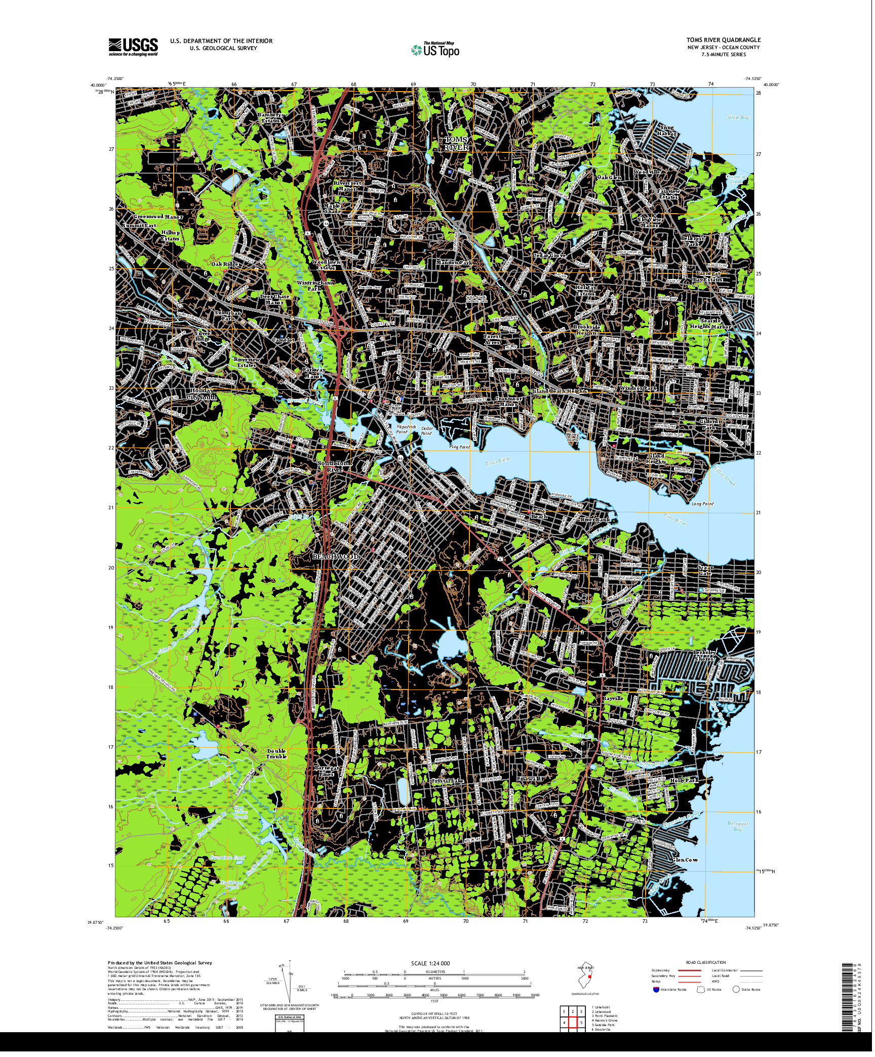 USGS US TOPO 7.5-MINUTE MAP FOR TOMS RIVER, NJ 2019