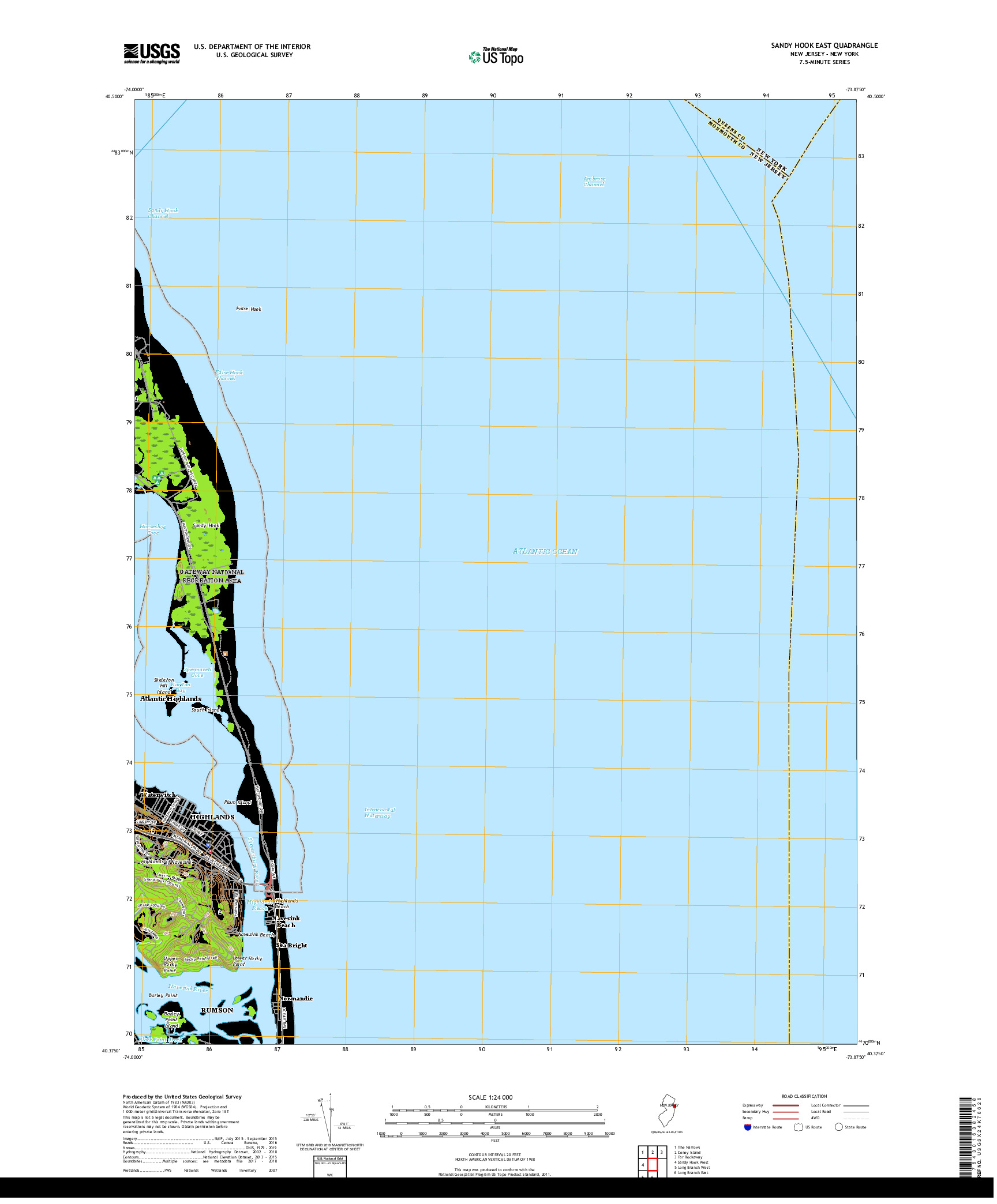 USGS US TOPO 7.5-MINUTE MAP FOR SANDY HOOK EAST, NJ,NY 2019