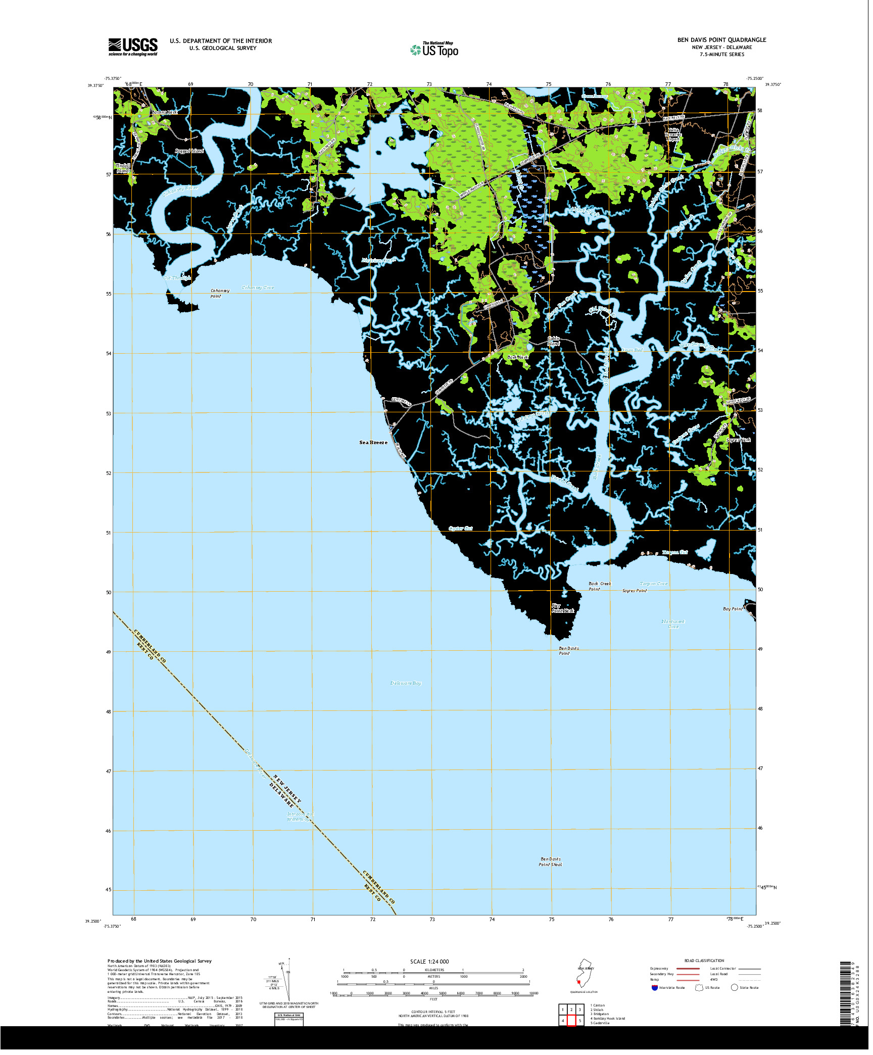 USGS US TOPO 7.5-MINUTE MAP FOR BEN DAVIS POINT, NJ,DE 2019