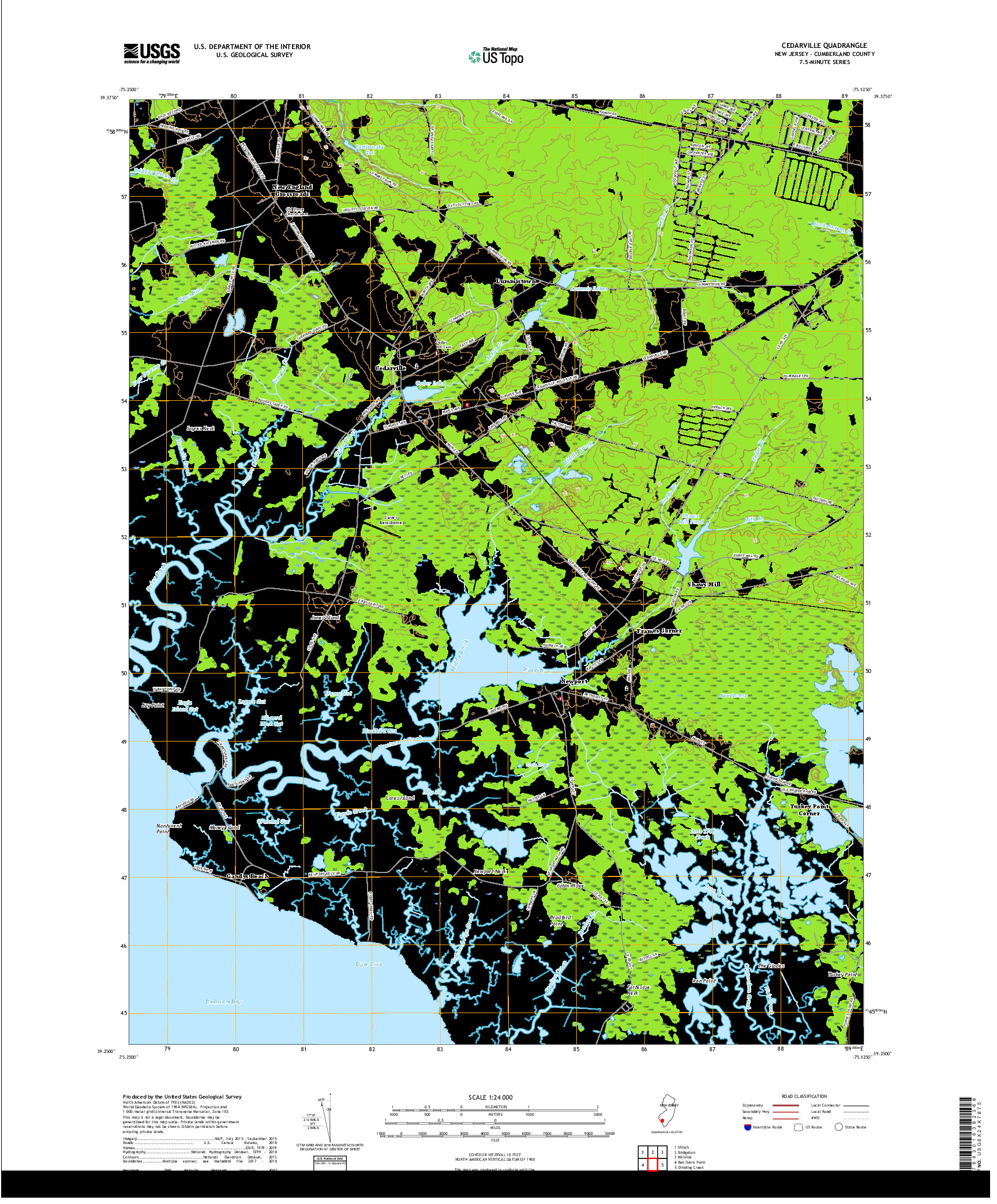 USGS US TOPO 7.5-MINUTE MAP FOR CEDARVILLE, NJ 2019