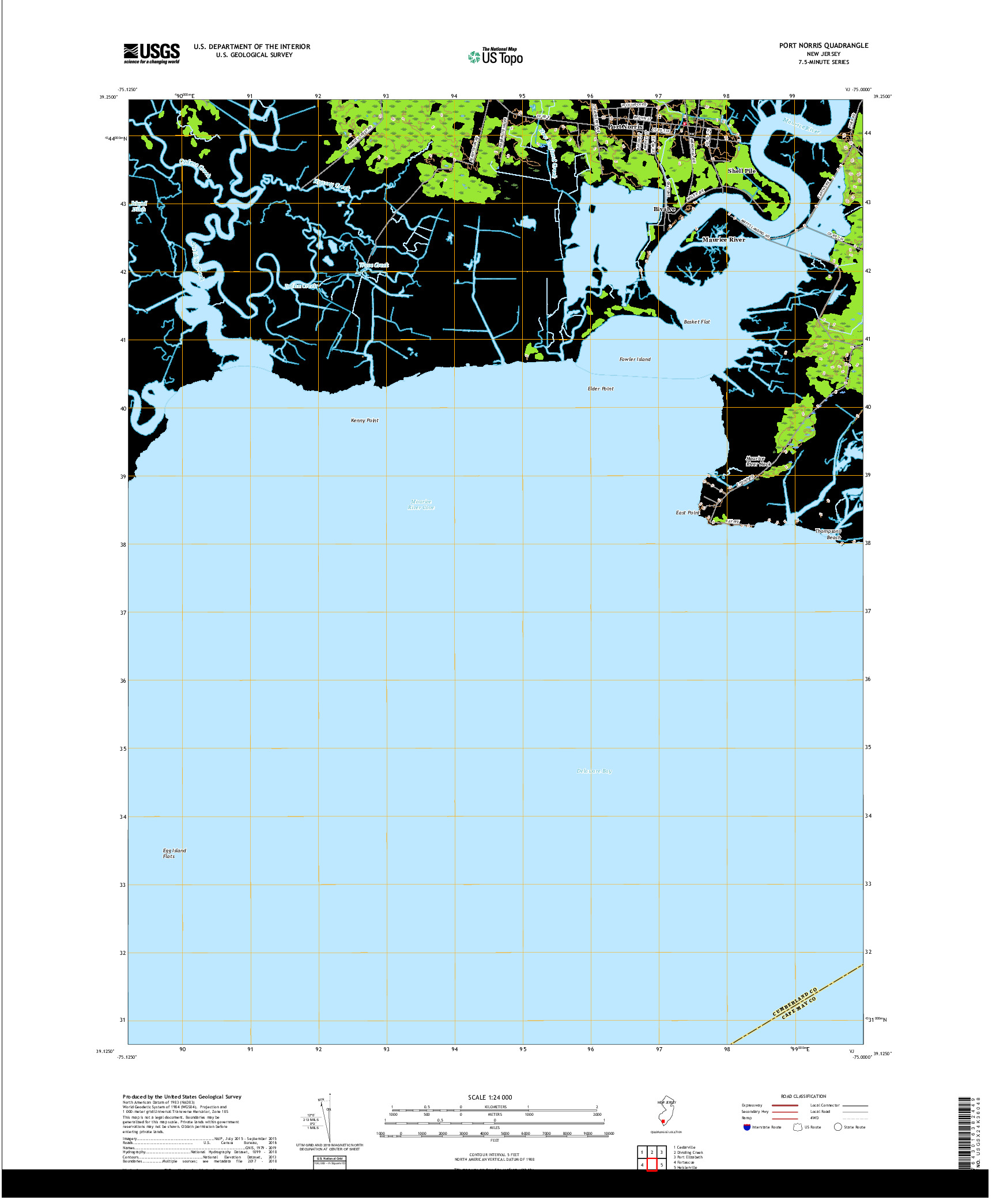USGS US TOPO 7.5-MINUTE MAP FOR PORT NORRIS, NJ 2019