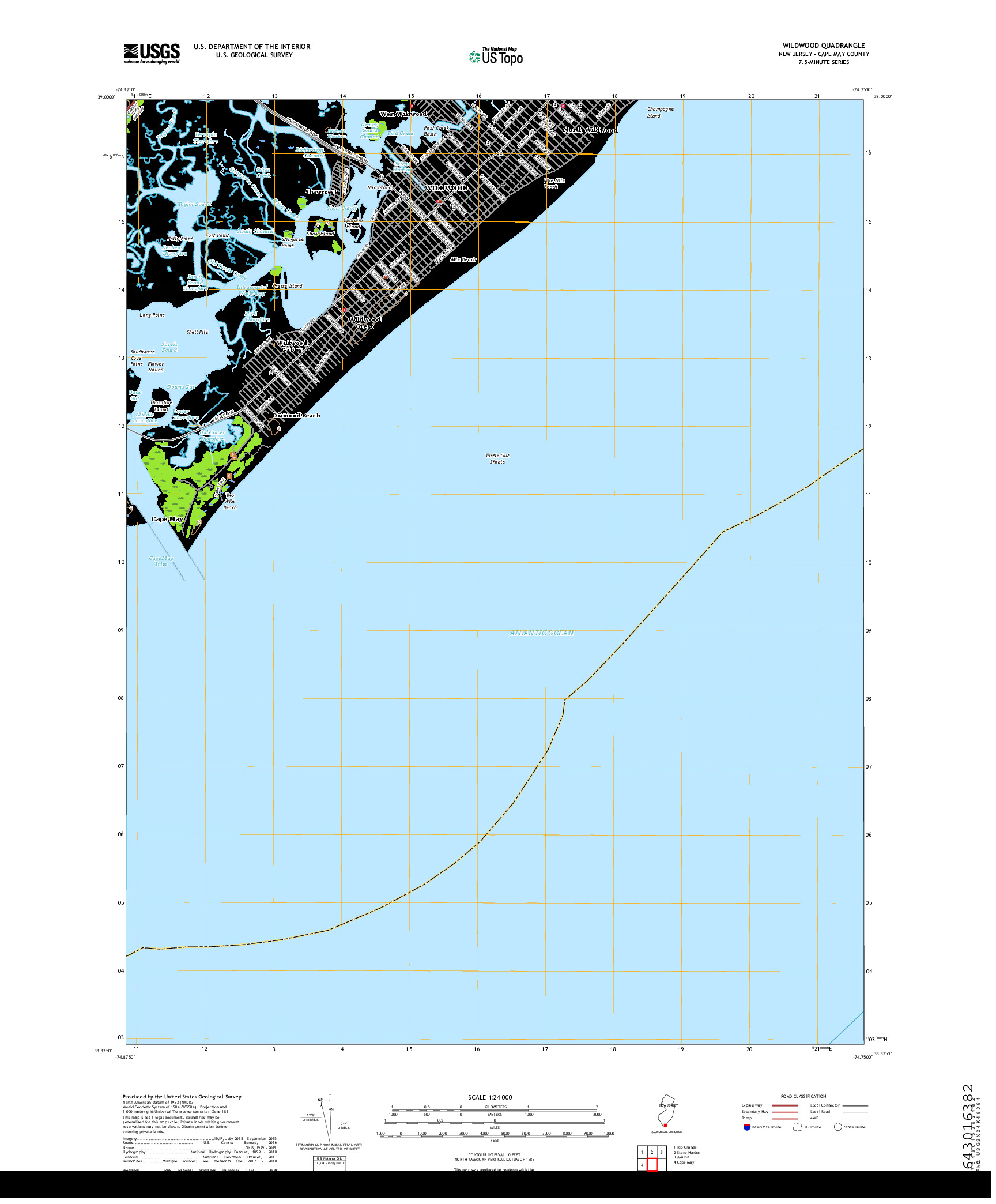 USGS US TOPO 7.5-MINUTE MAP FOR WILDWOOD, NJ 2019