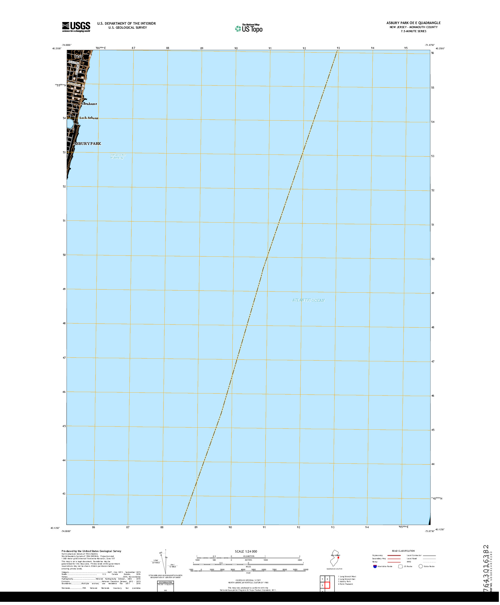 USGS US TOPO 7.5-MINUTE MAP FOR ASBURY PARK OE E, NJ 2019