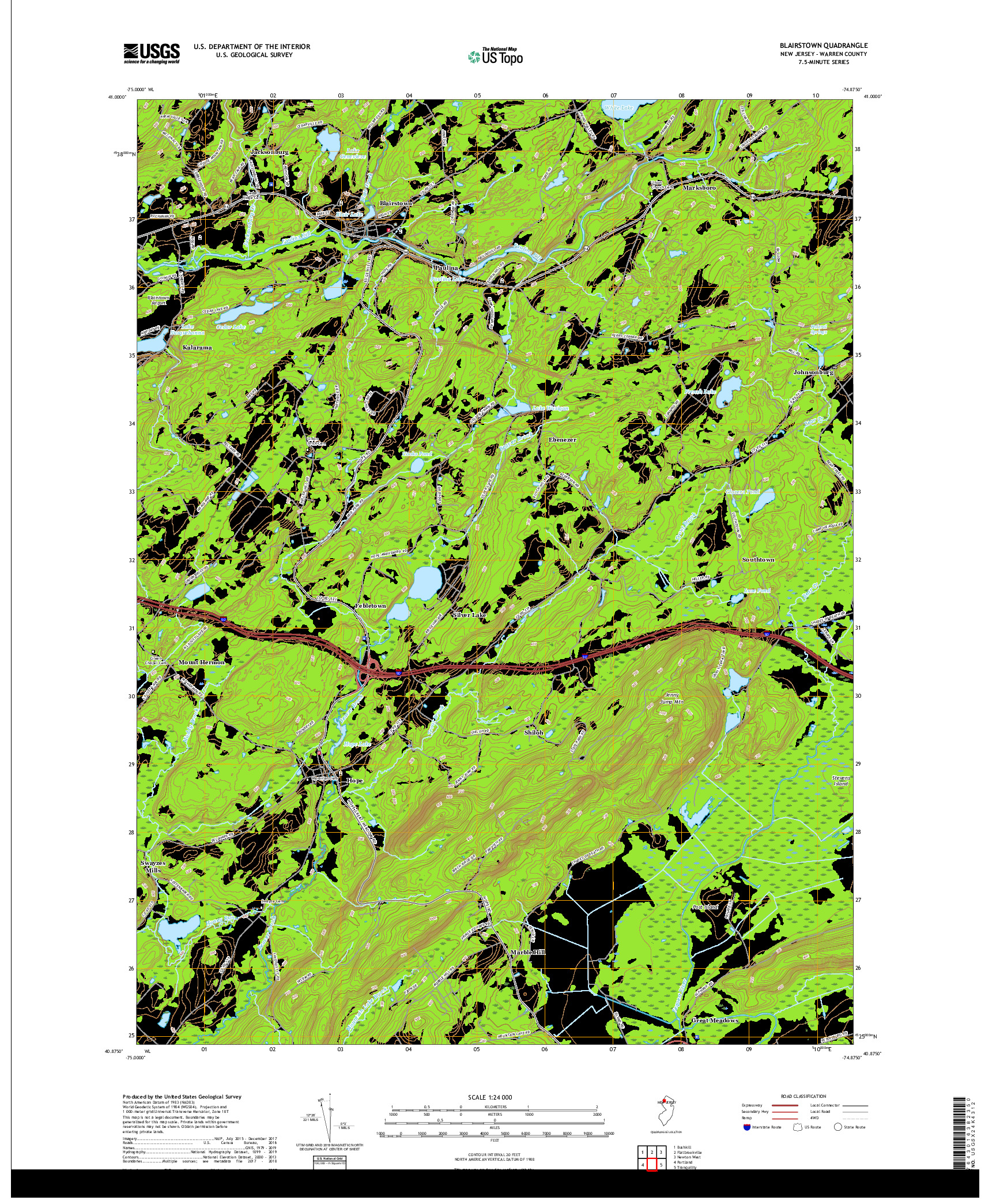 USGS US TOPO 7.5-MINUTE MAP FOR BLAIRSTOWN, NJ 2019