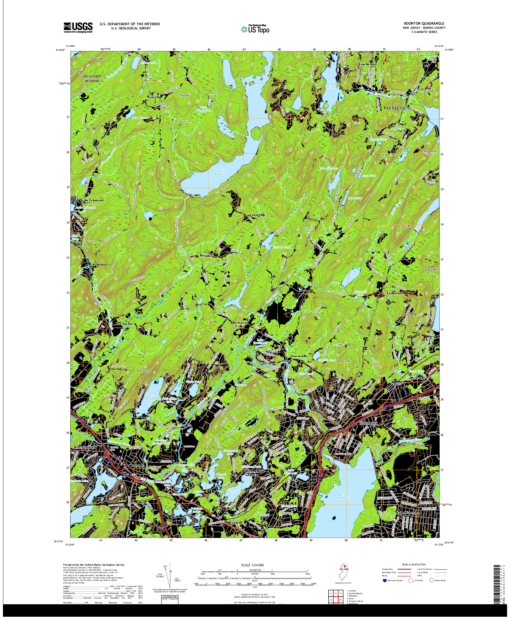 USGS US TOPO 7.5-MINUTE MAP FOR BOONTON, NJ 2019