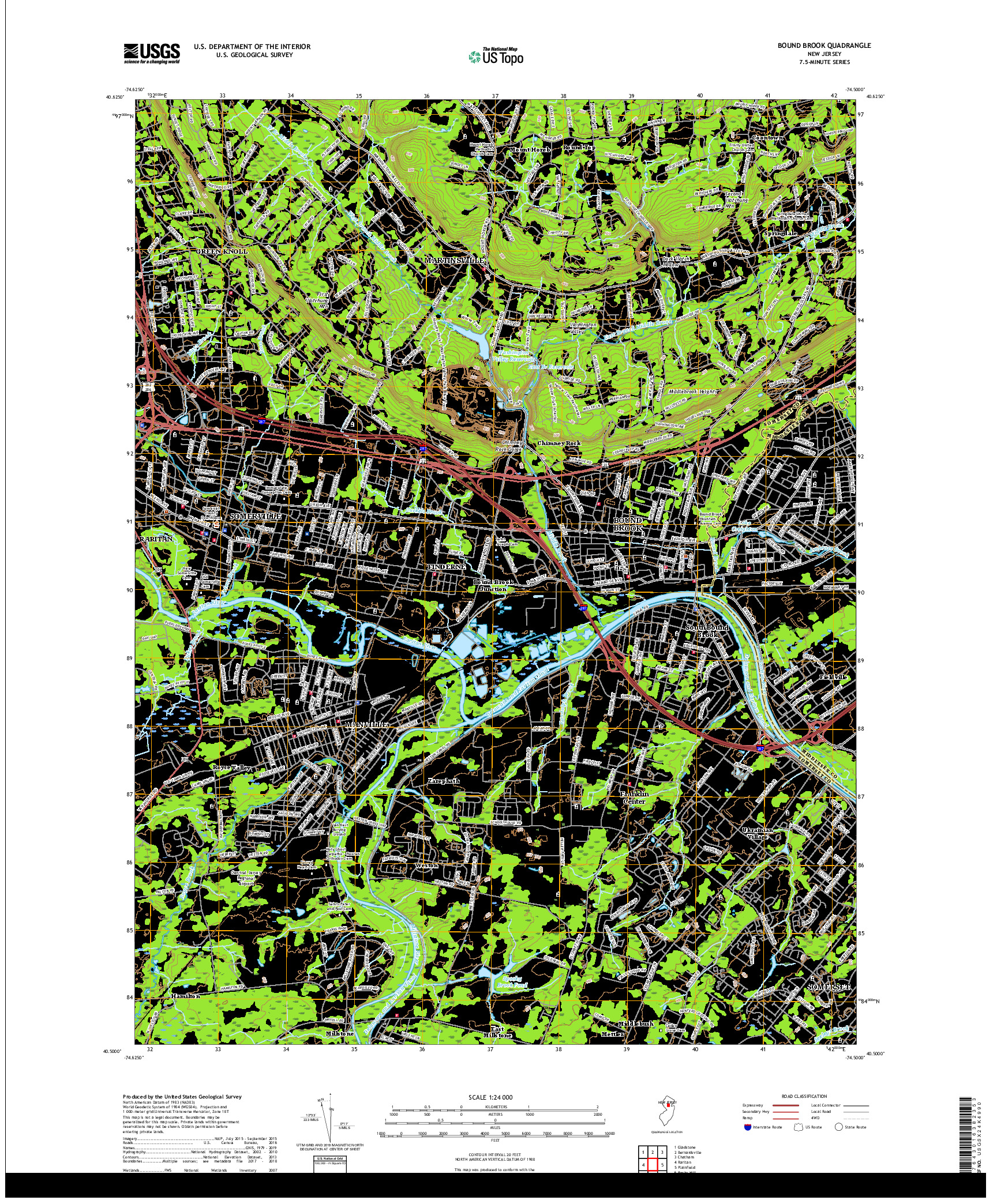 USGS US TOPO 7.5-MINUTE MAP FOR BOUND BROOK, NJ 2019