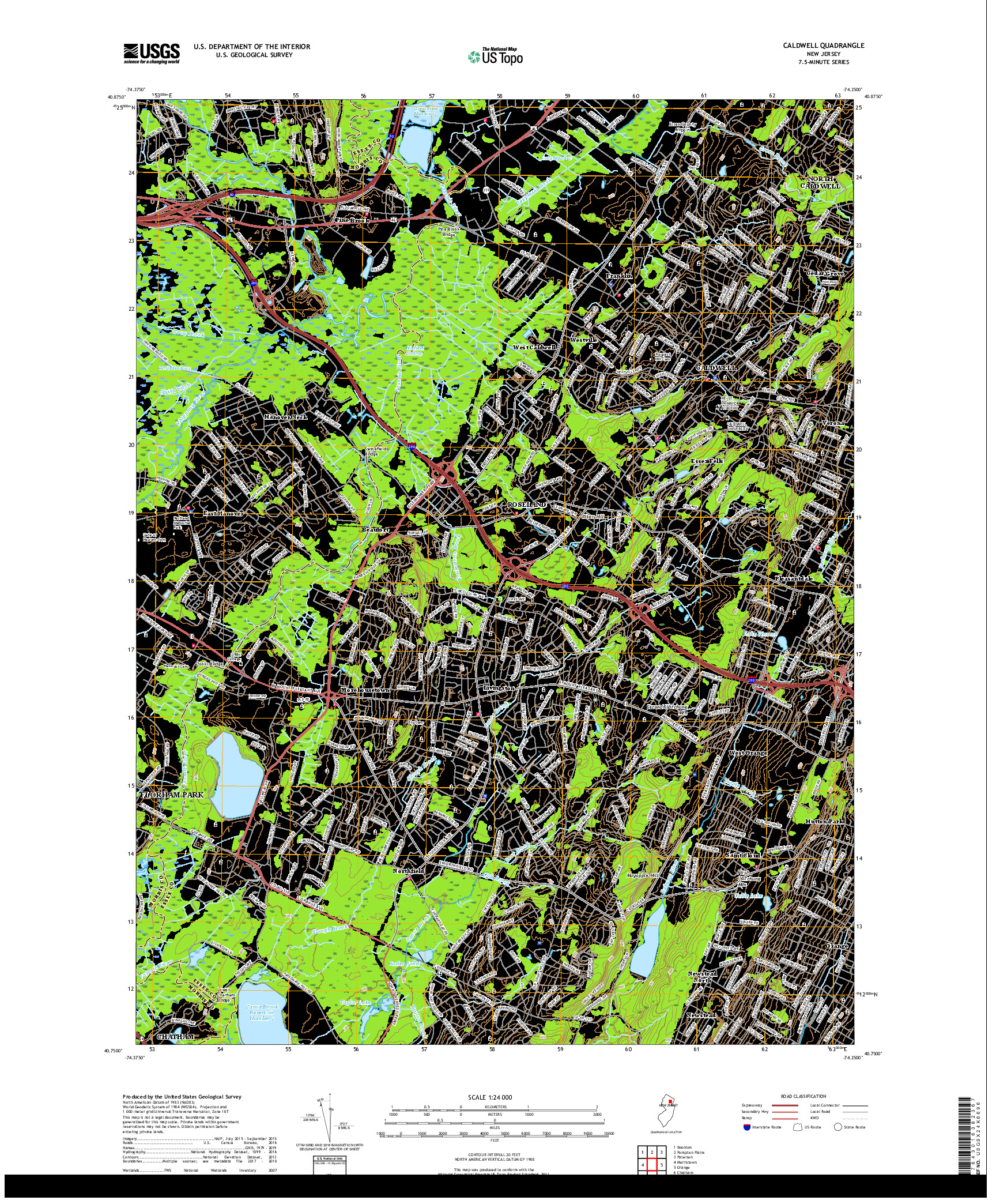 USGS US TOPO 7.5-MINUTE MAP FOR CALDWELL, NJ 2019