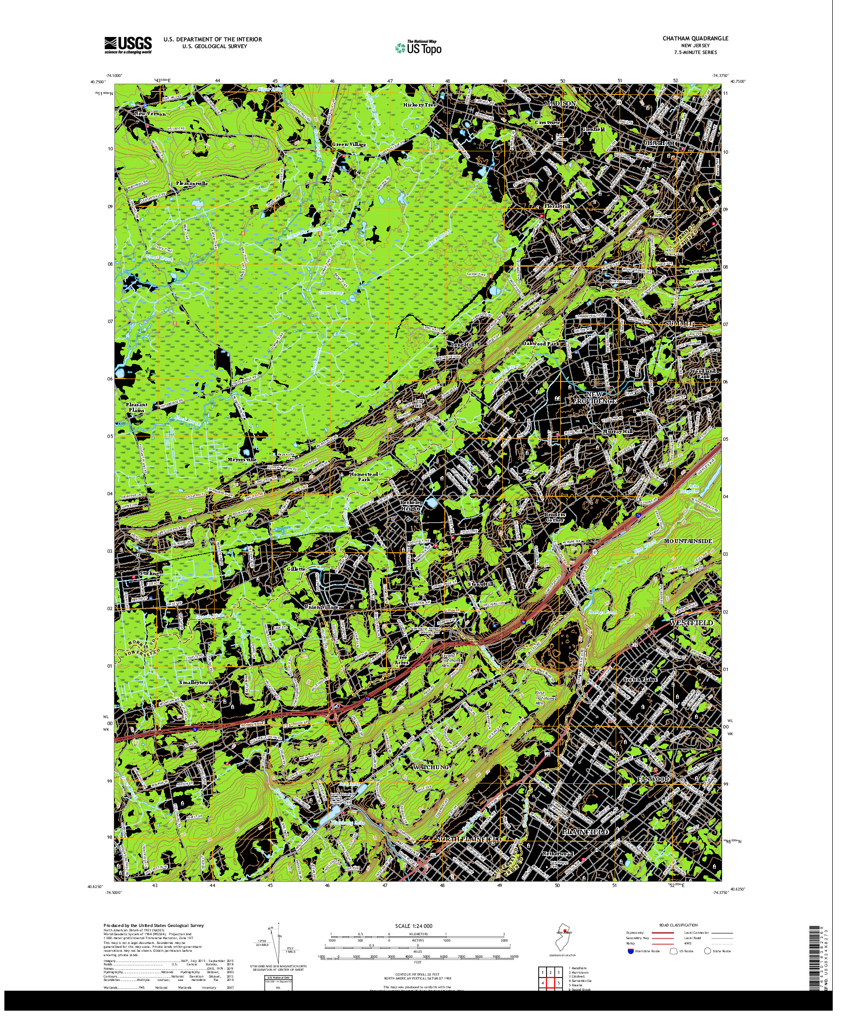 USGS US TOPO 7.5-MINUTE MAP FOR CHATHAM, NJ 2019