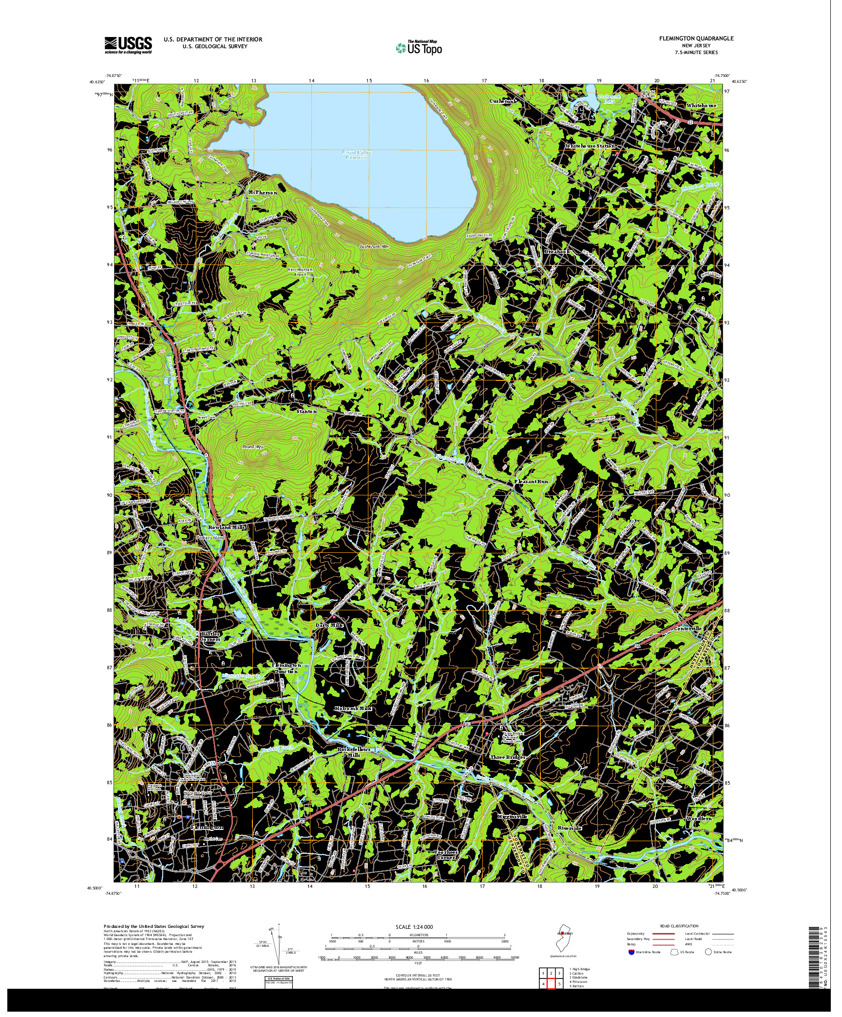 USGS US TOPO 7.5-MINUTE MAP FOR FLEMINGTON, NJ 2019