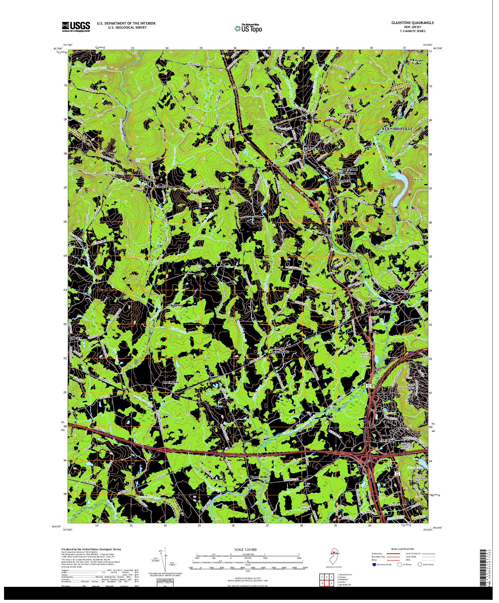 USGS US TOPO 7.5-MINUTE MAP FOR GLADSTONE, NJ 2019