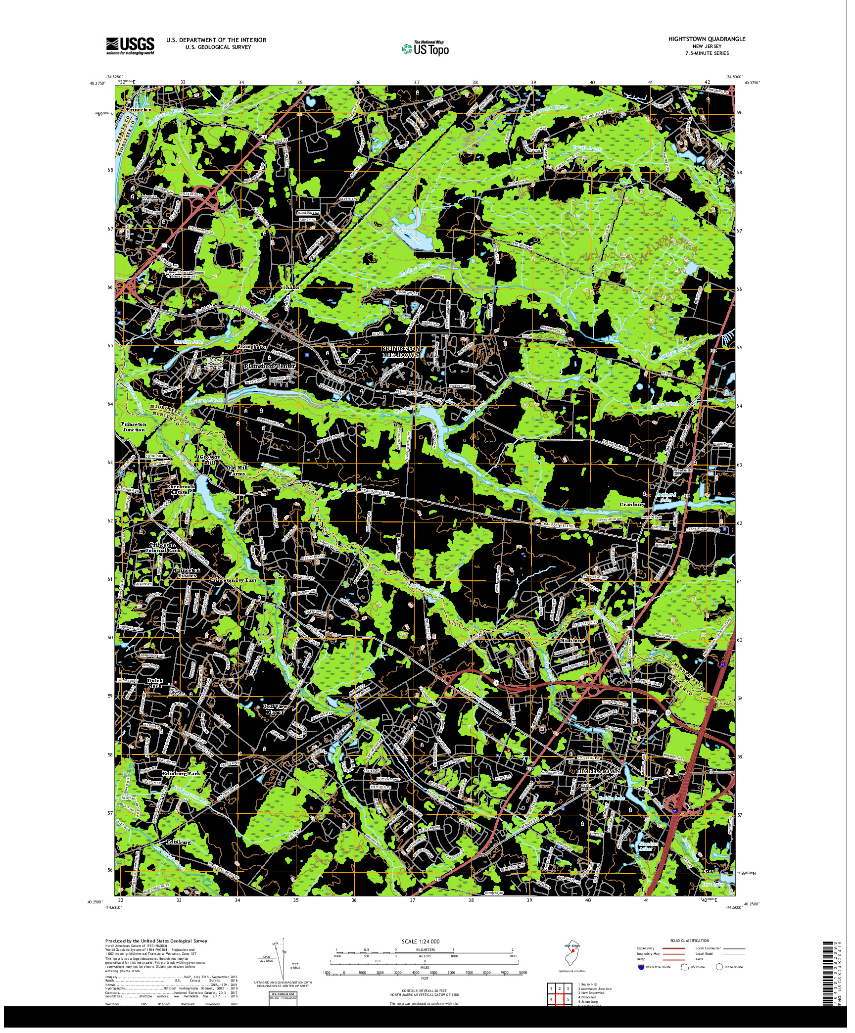 USGS US TOPO 7.5-MINUTE MAP FOR HIGHTSTOWN, NJ 2019