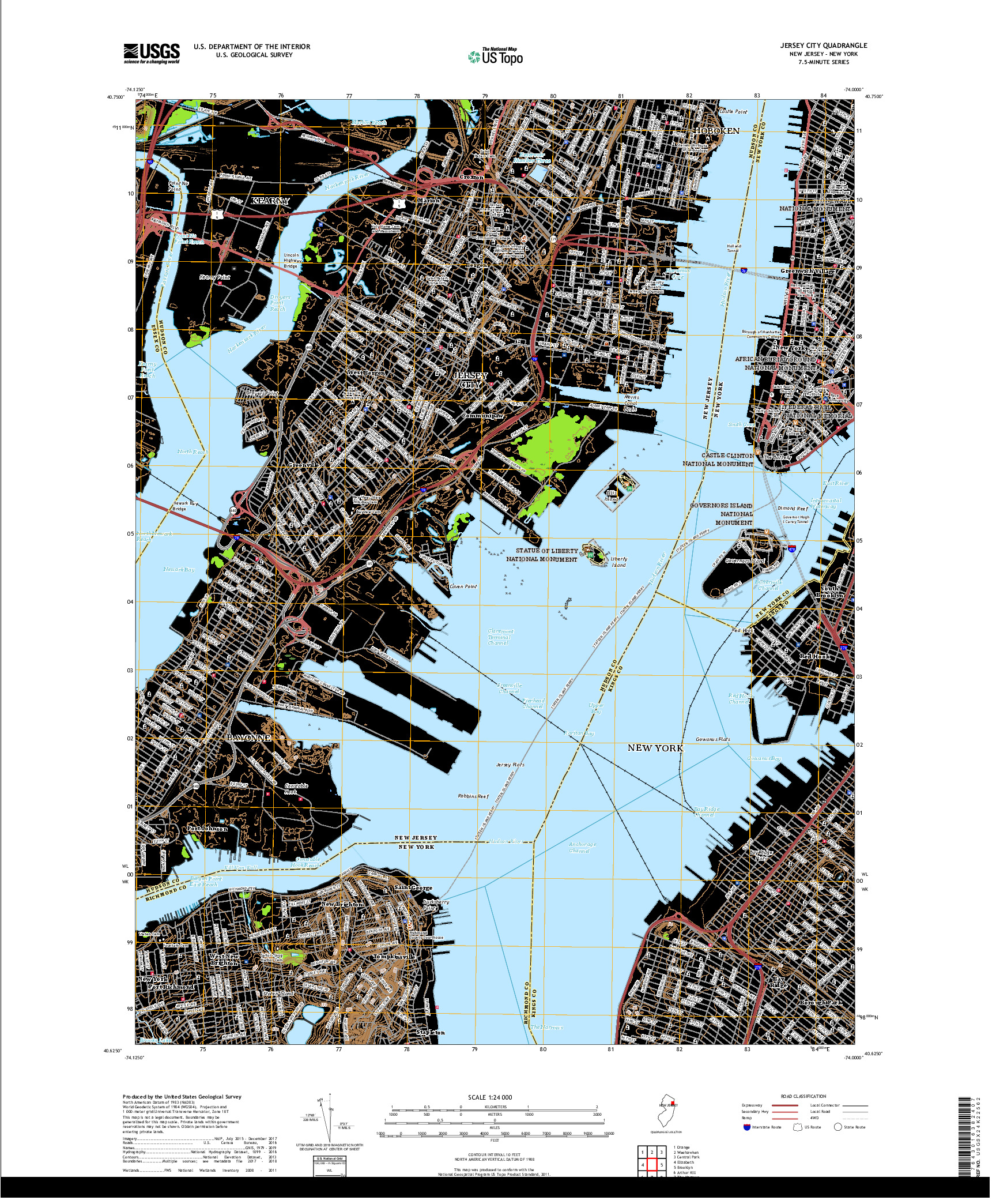 USGS US TOPO 7.5-MINUTE MAP FOR JERSEY CITY, NJ,NY 2019