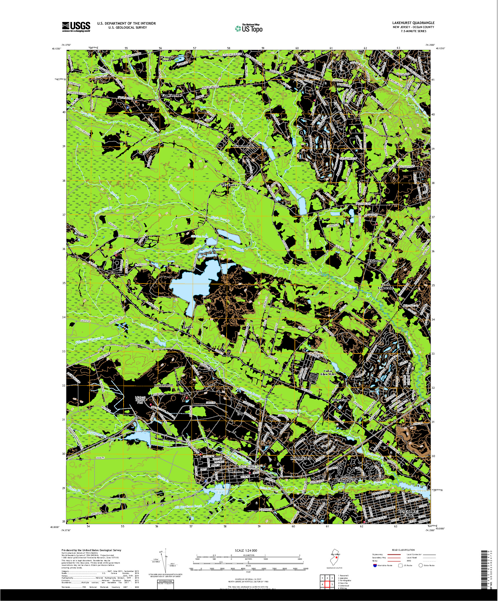USGS US TOPO 7.5-MINUTE MAP FOR LAKEHURST, NJ 2019