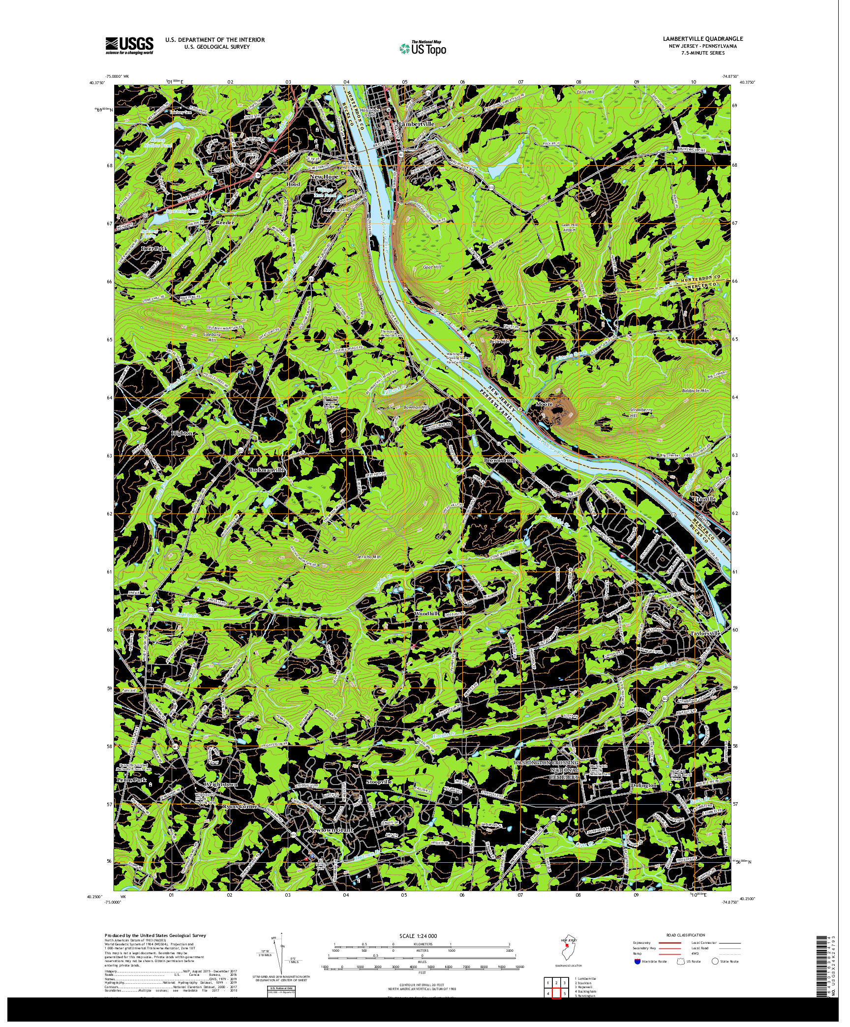USGS US TOPO 7.5-MINUTE MAP FOR LAMBERTVILLE, NJ,PA 2019