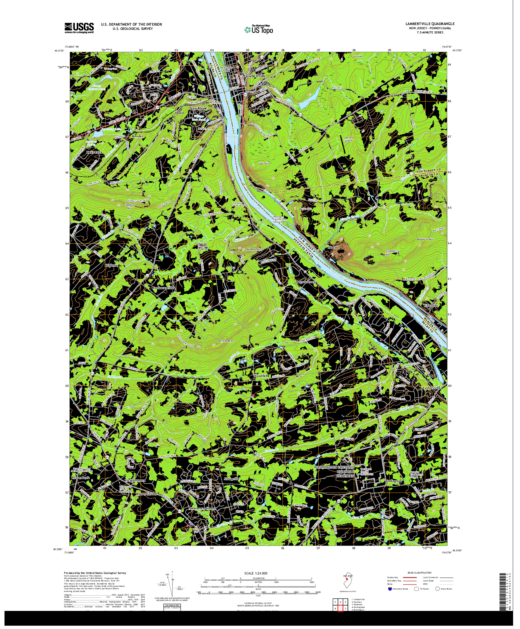 USGS US TOPO 7.5-MINUTE MAP FOR LAMBERTVILLE, NJ,PA 2019