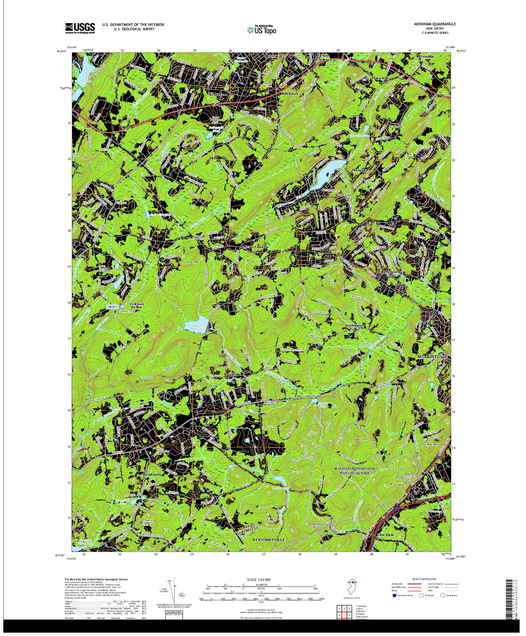 USGS US TOPO 7.5-MINUTE MAP FOR MENDHAM, NJ 2019